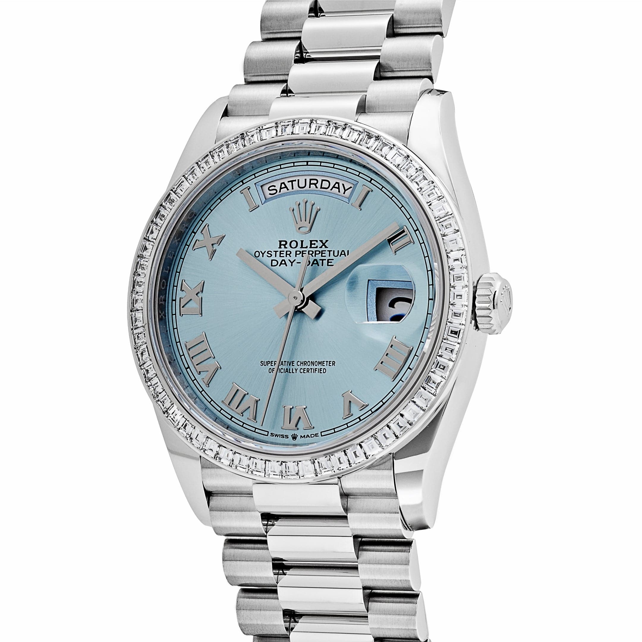 Rolex Day-Date 36 128396TBR Platinum Ice Blue Dial Diamond Bezel (2024) - Image 4