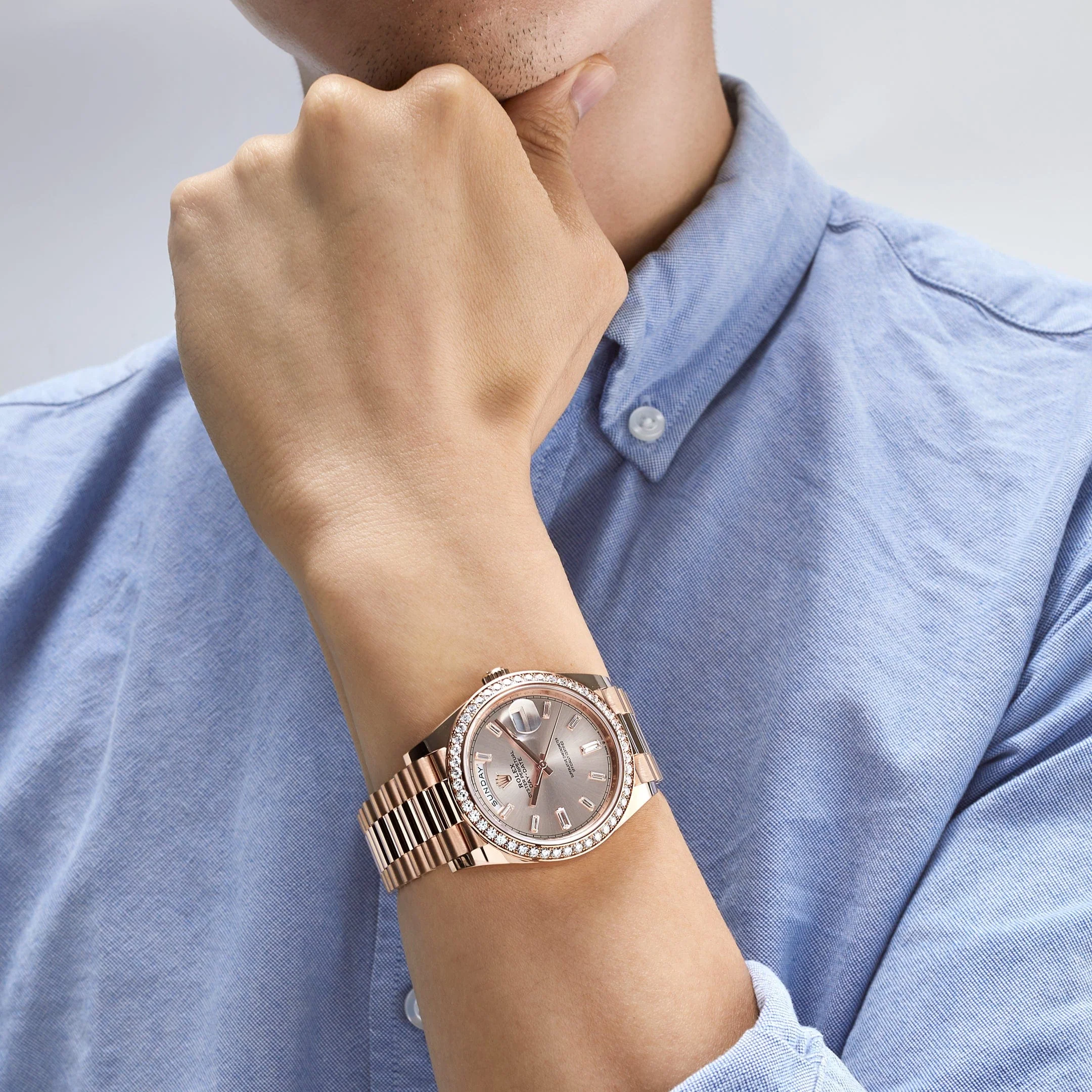 Rolex Day-Date 40 228345RBR Rose Gold Diamond Bezel Sundust Diamond Dial - Image 2