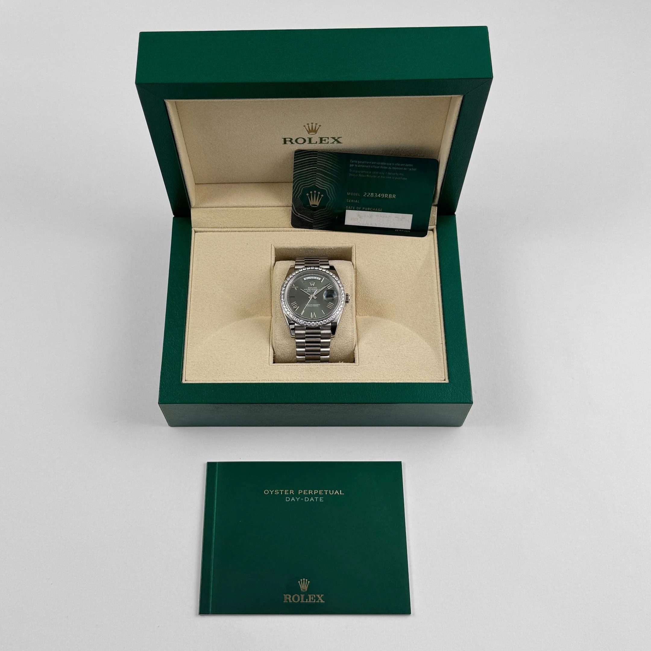 Rolex Day-Date 40 228349RBR White Gold Olive Green Dial Diamond Bezel (2021) - Image 13