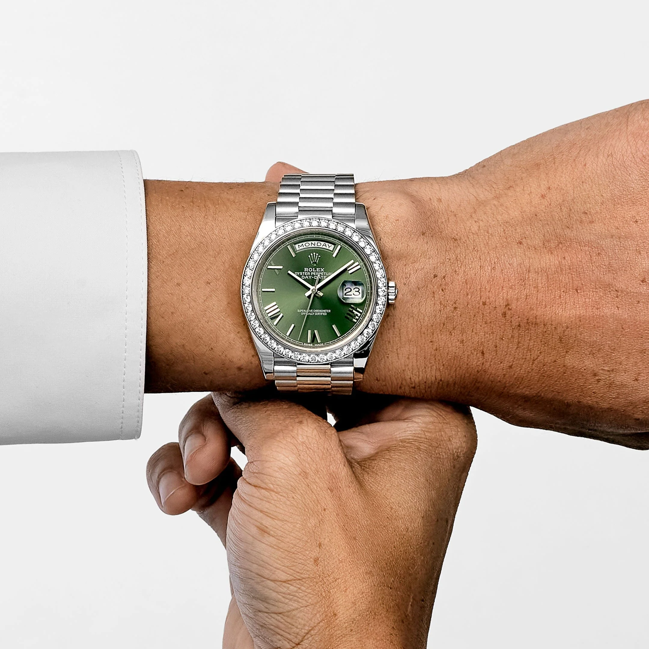 Rolex Day-Date 40 228349RBR White Gold Olive Green Dial Diamond Bezel (2021) - Image 2