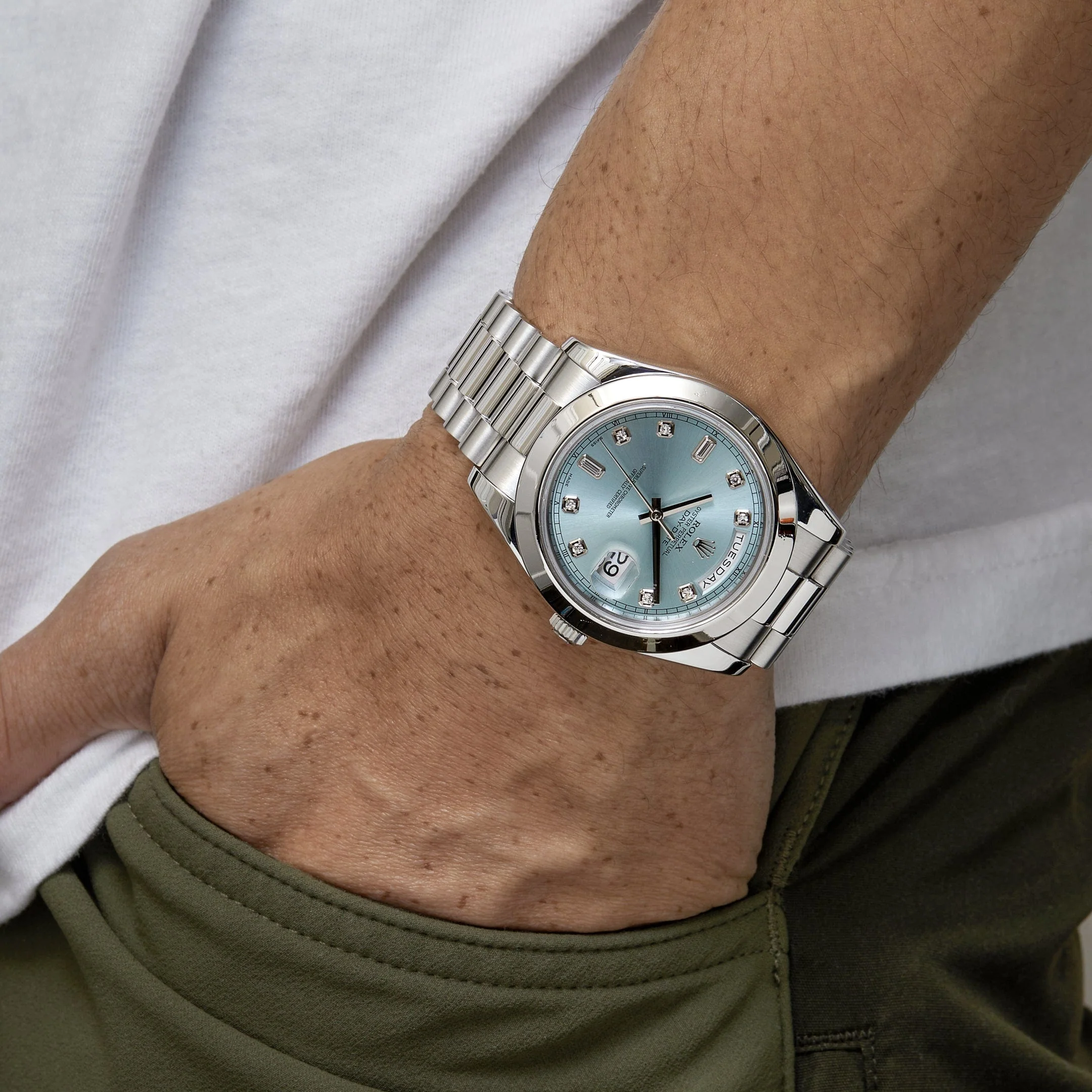 Rolex Day-Date II 218206 Platinum Blue Diamond Dial - Image 2