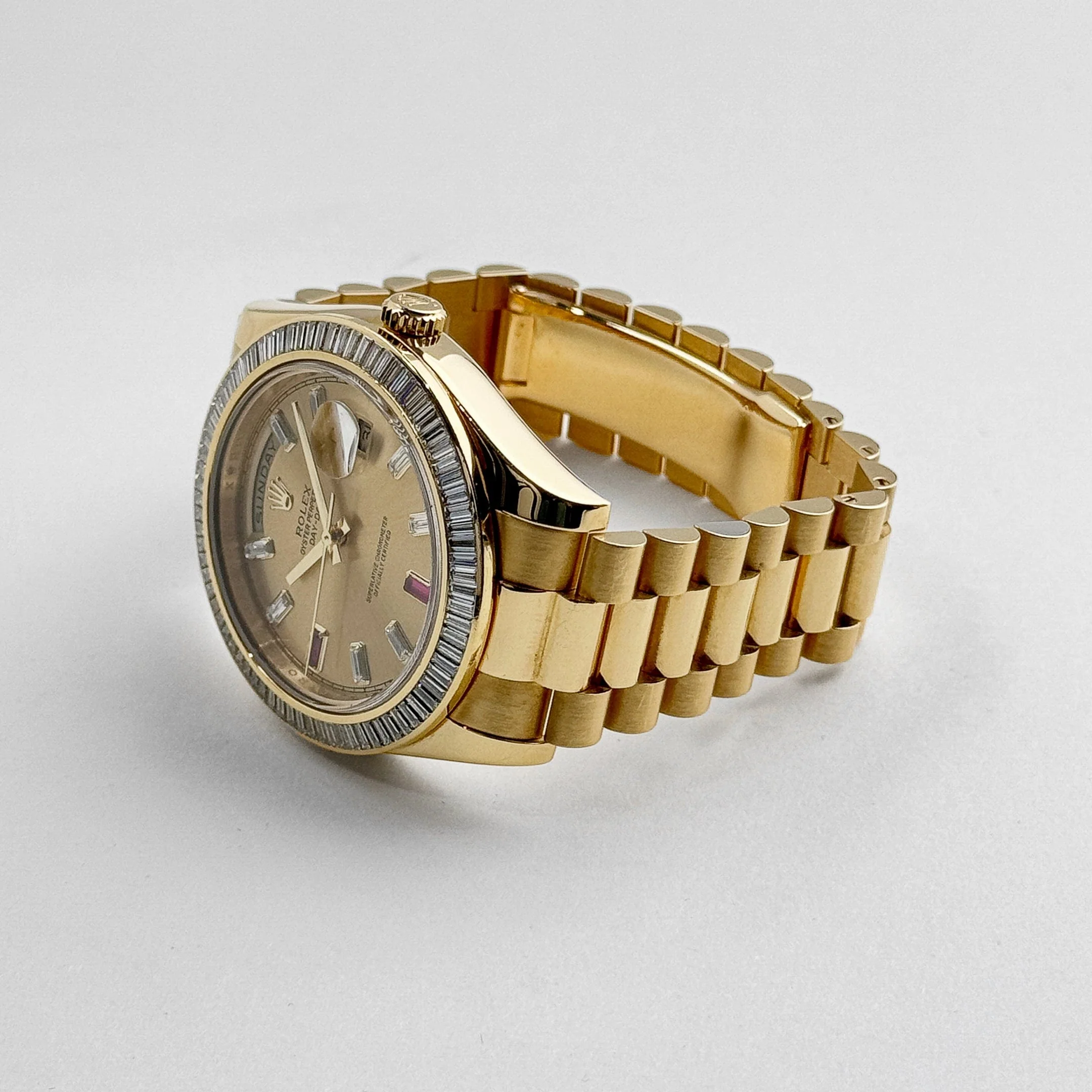 Rolex Day-Date II 218398 Yellow Gold Champagne Ruby Dial Diamond Bezel (2010) - Image 4