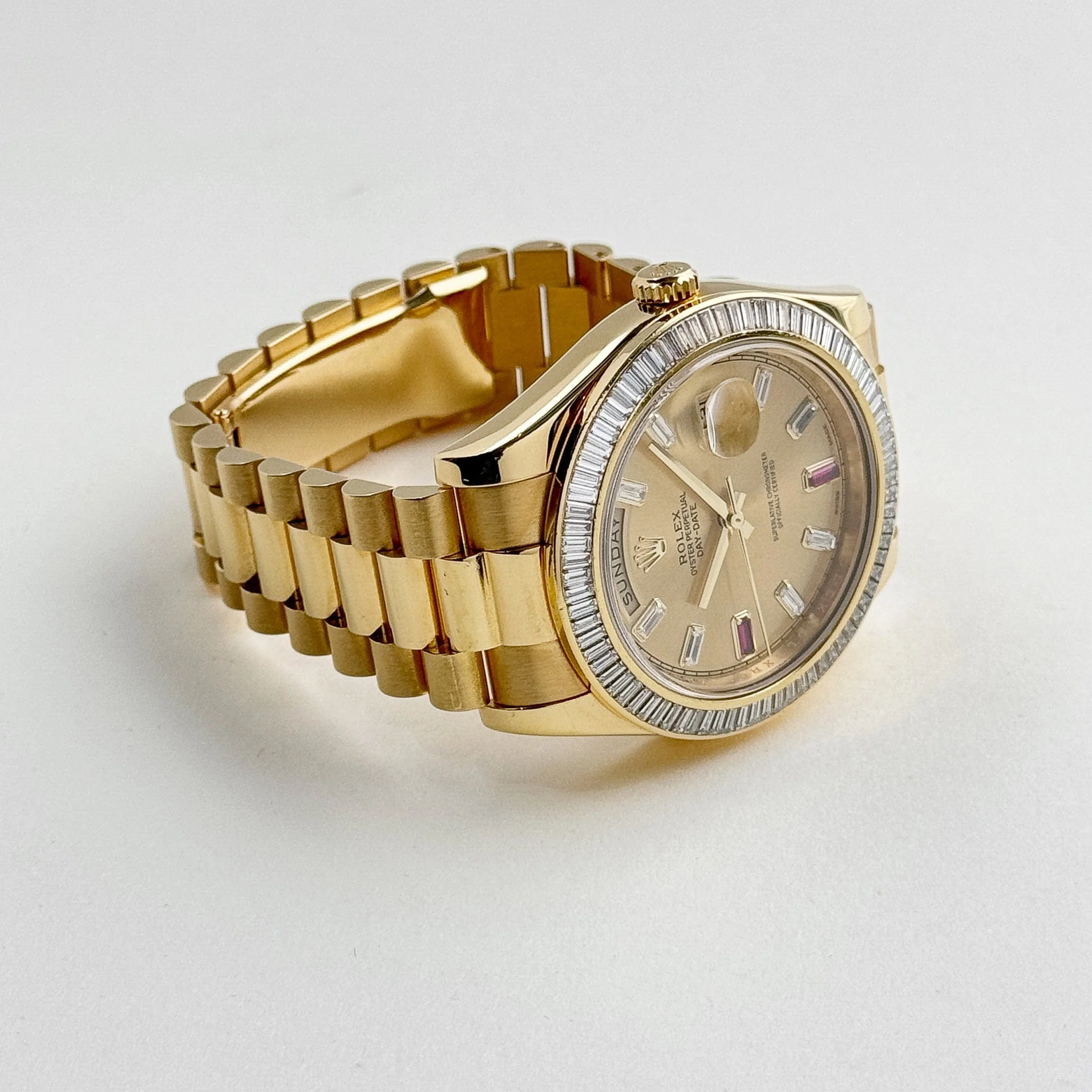 Rolex Day-Date II 218398 Yellow Gold Champagne Ruby Dial Diamond Bezel (2010) - Image 5