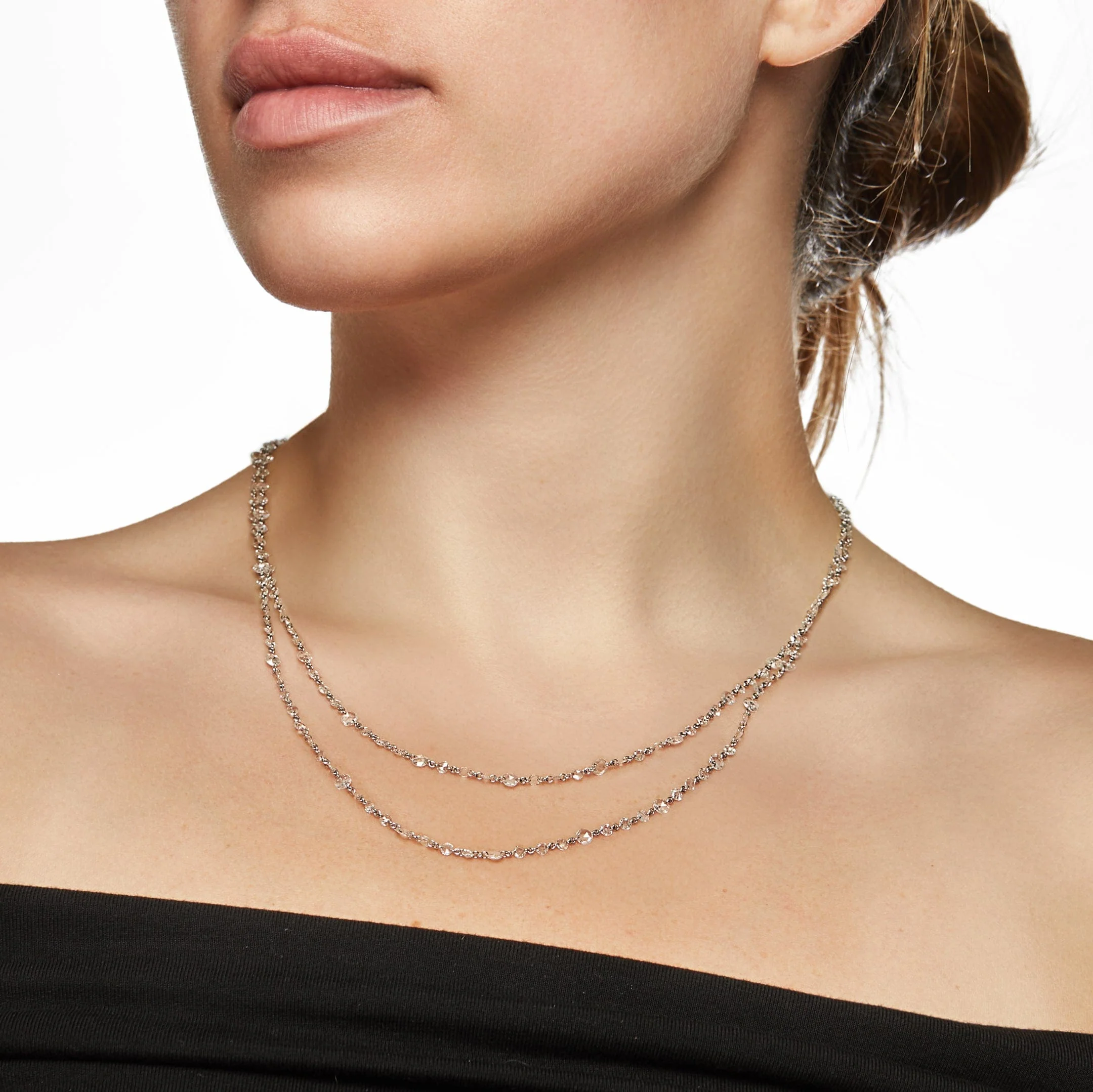 Rose-Cut Diamond and White Gold Chain Necklace - Image 2