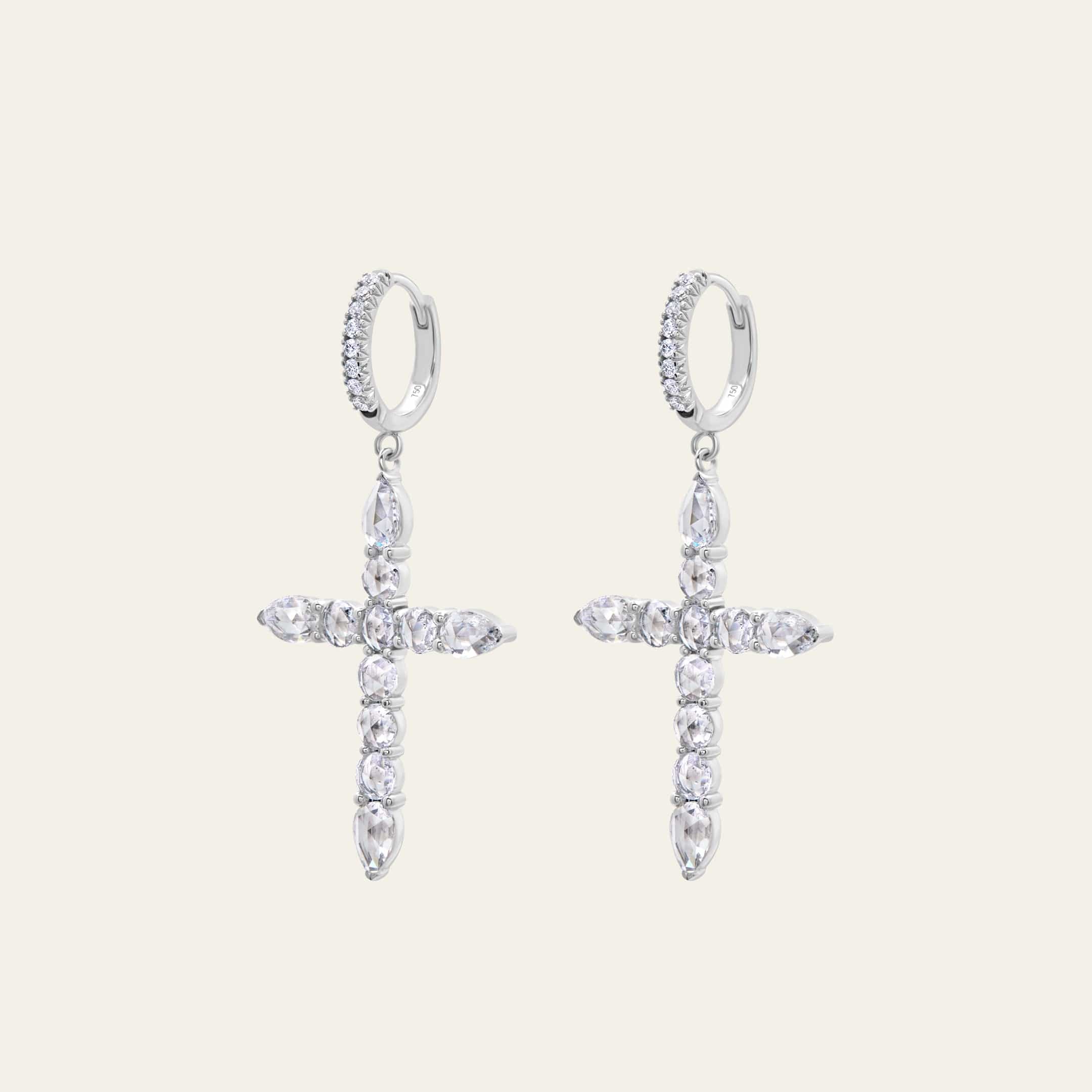 Rose-Cut Diamond Cross Earrings - Image 3