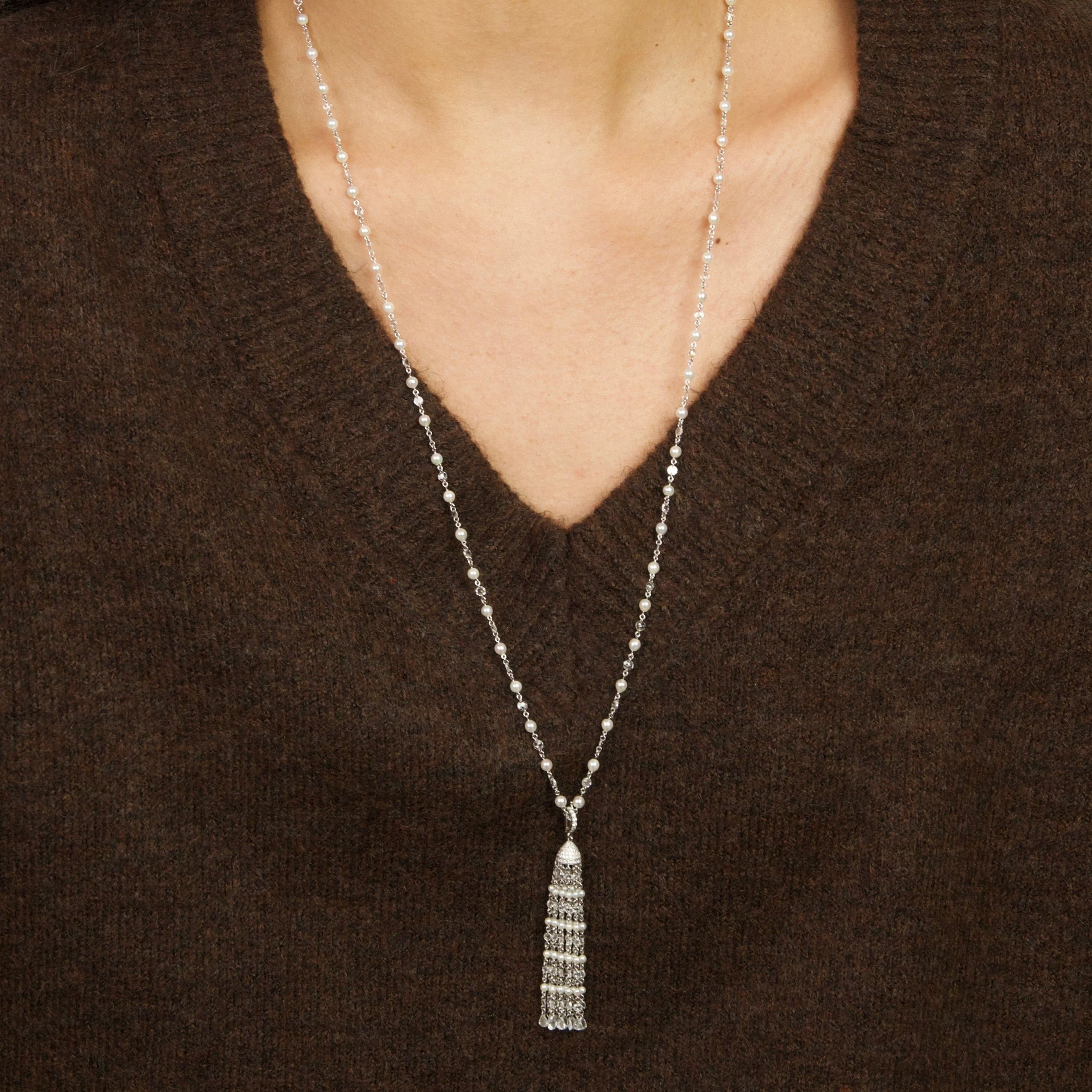 Rose-Cut Diamond Pearl Necklace - Image 2