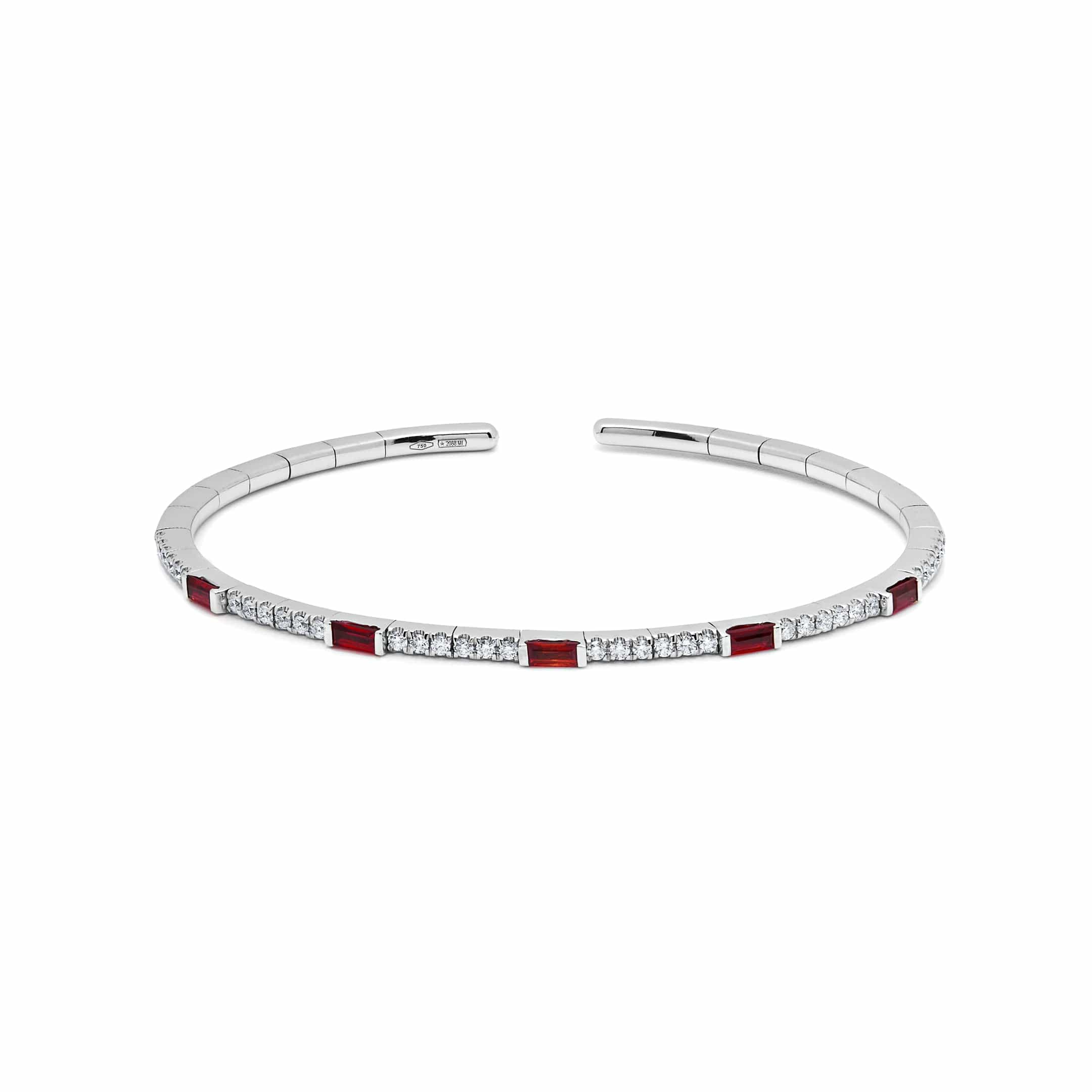 Ruby and Diamond Flexible Cuff Bracelet