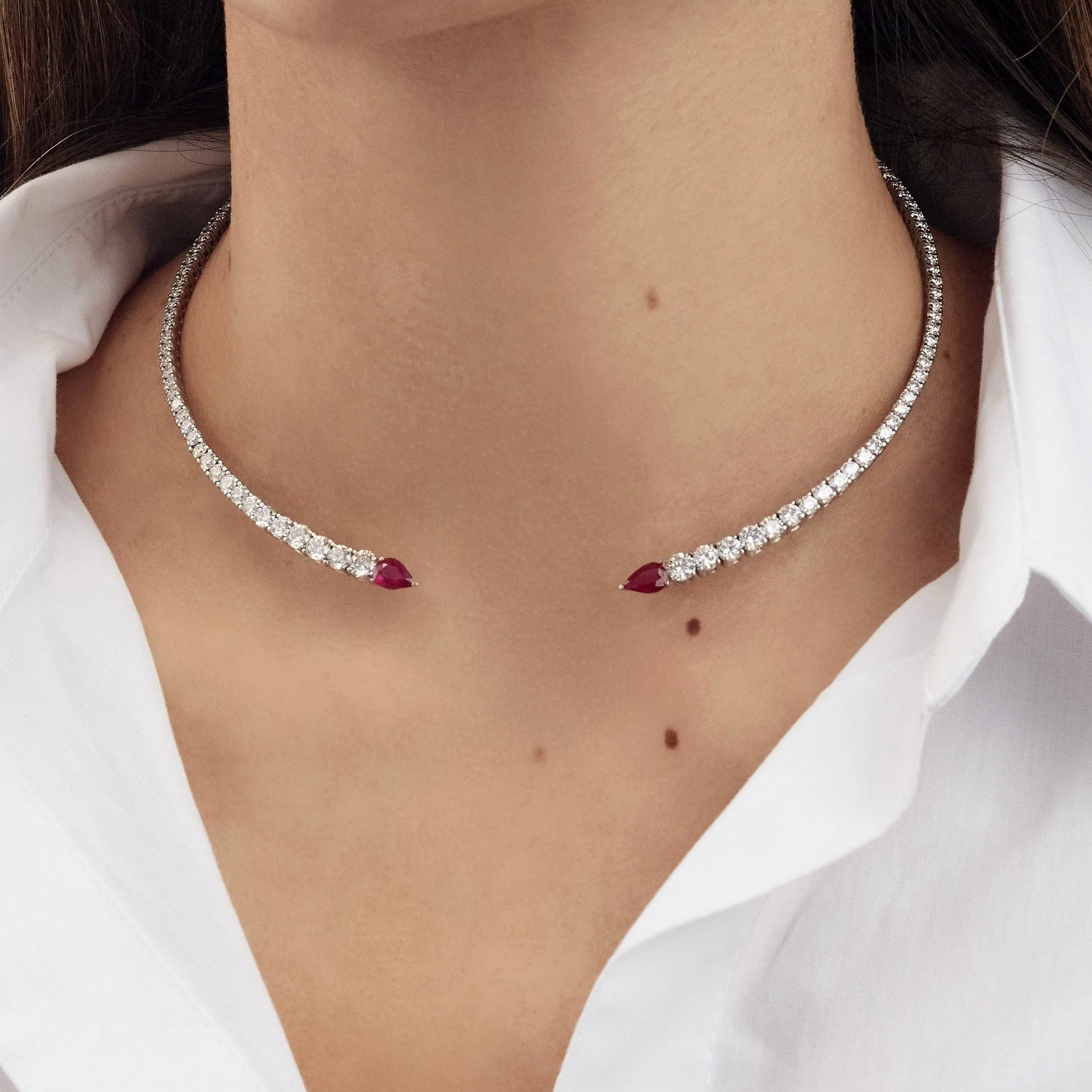 Ruby and Diamond Open Choker Necklace - Image 2