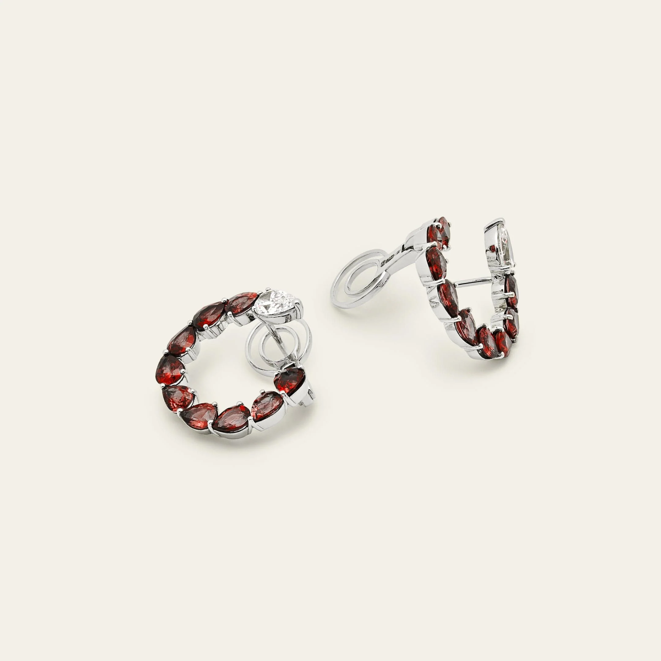 Ruby and Diamond Pear-Shaped Hoop Earrings - Image 3