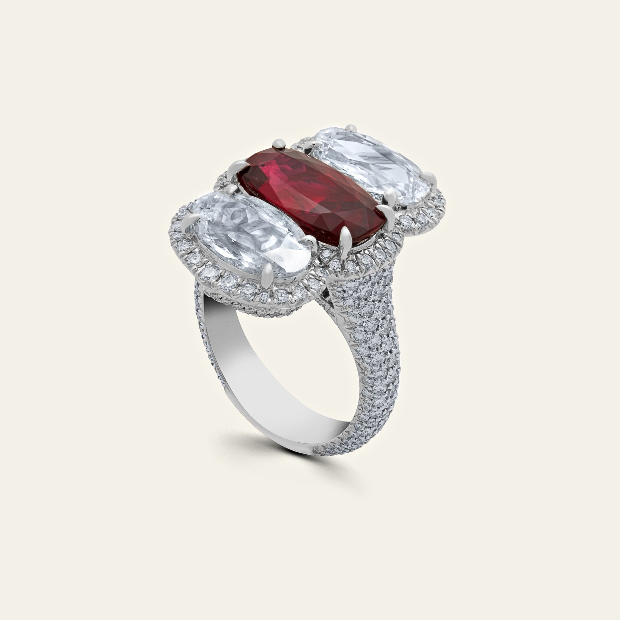 Ruby and Oval Rose-Cut Diamond Ring
