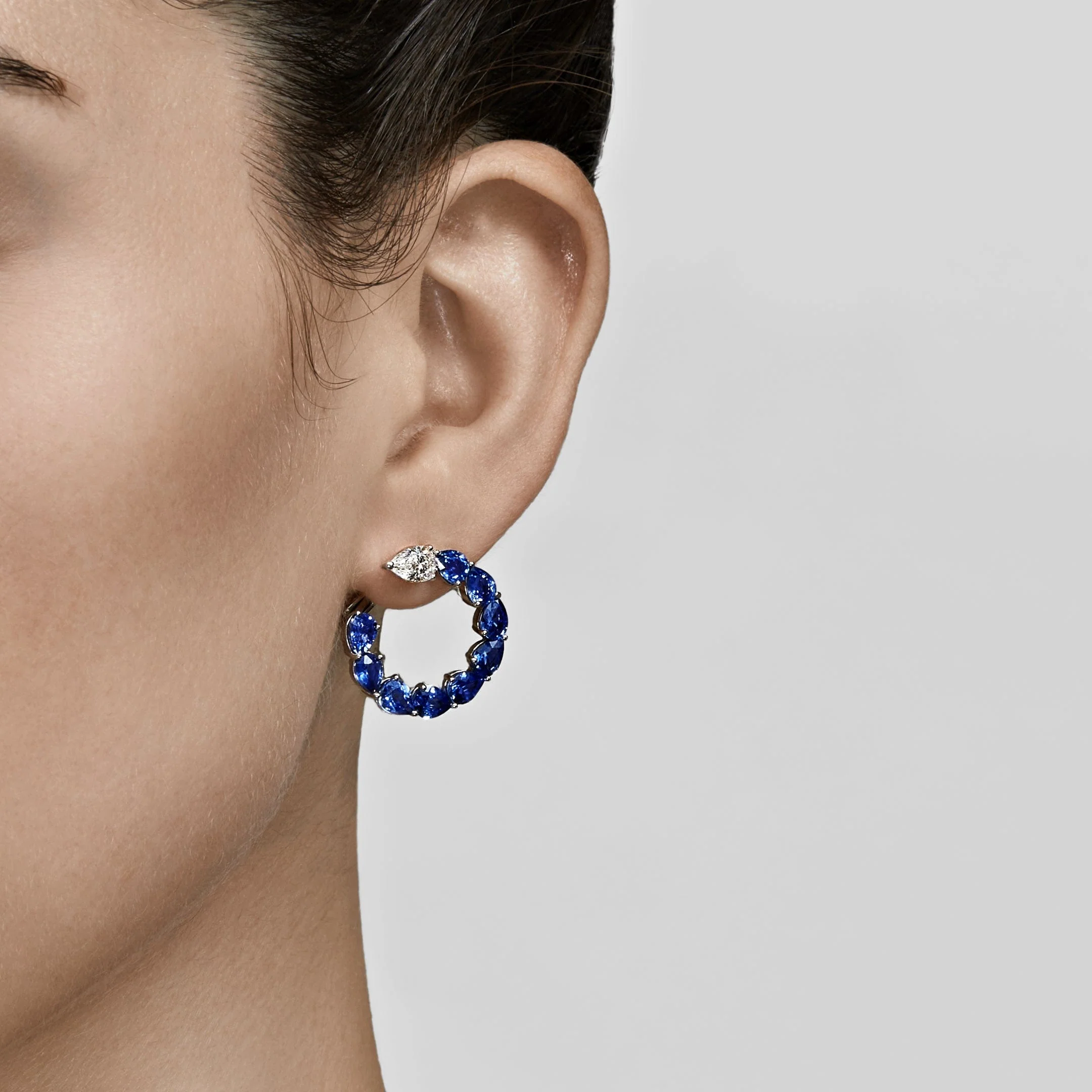 Sapphire and Diamond Pear-Shaped Hoop Earrings - Image 2