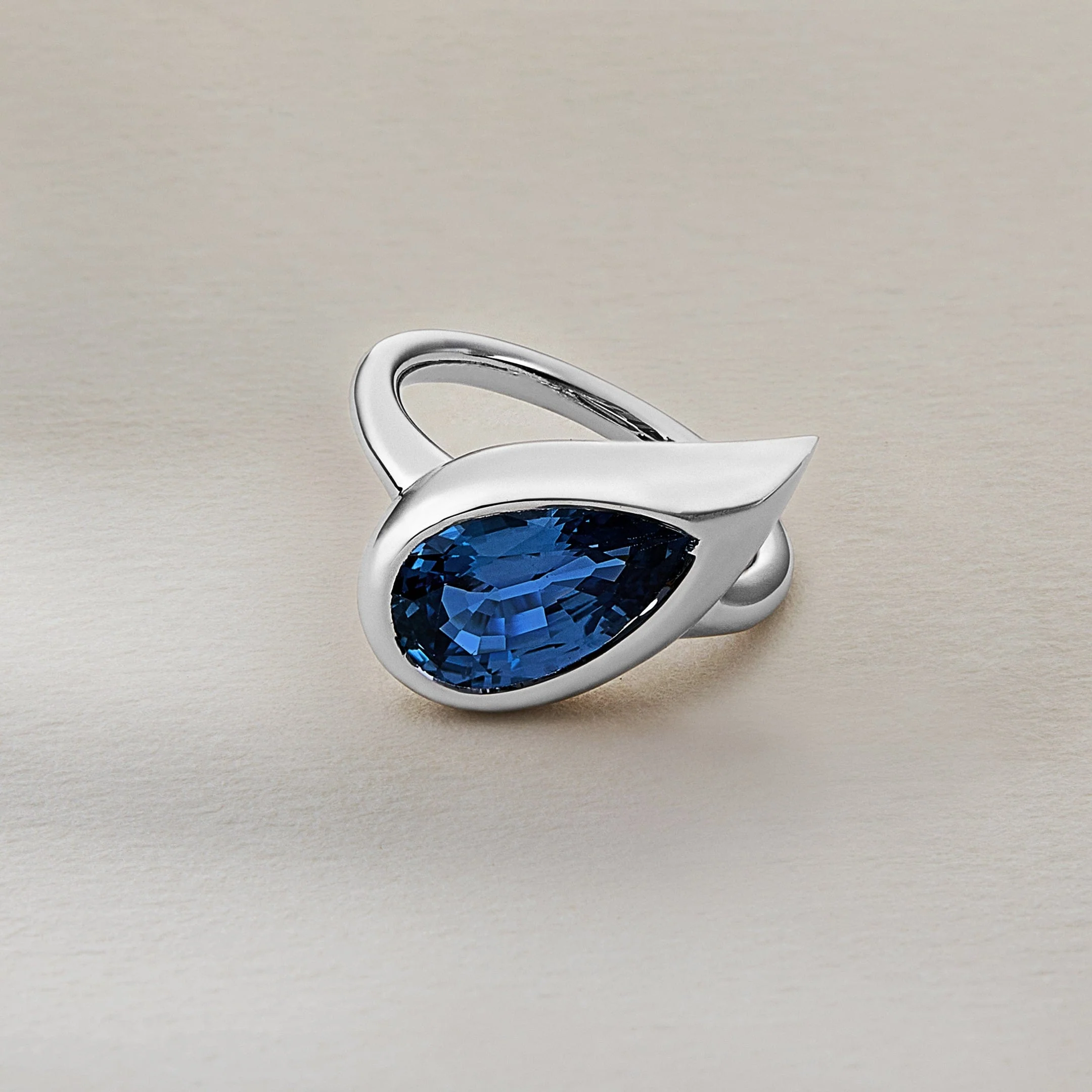 Mika Pinky Ring in White Gold with Pear Blue Sapphire
