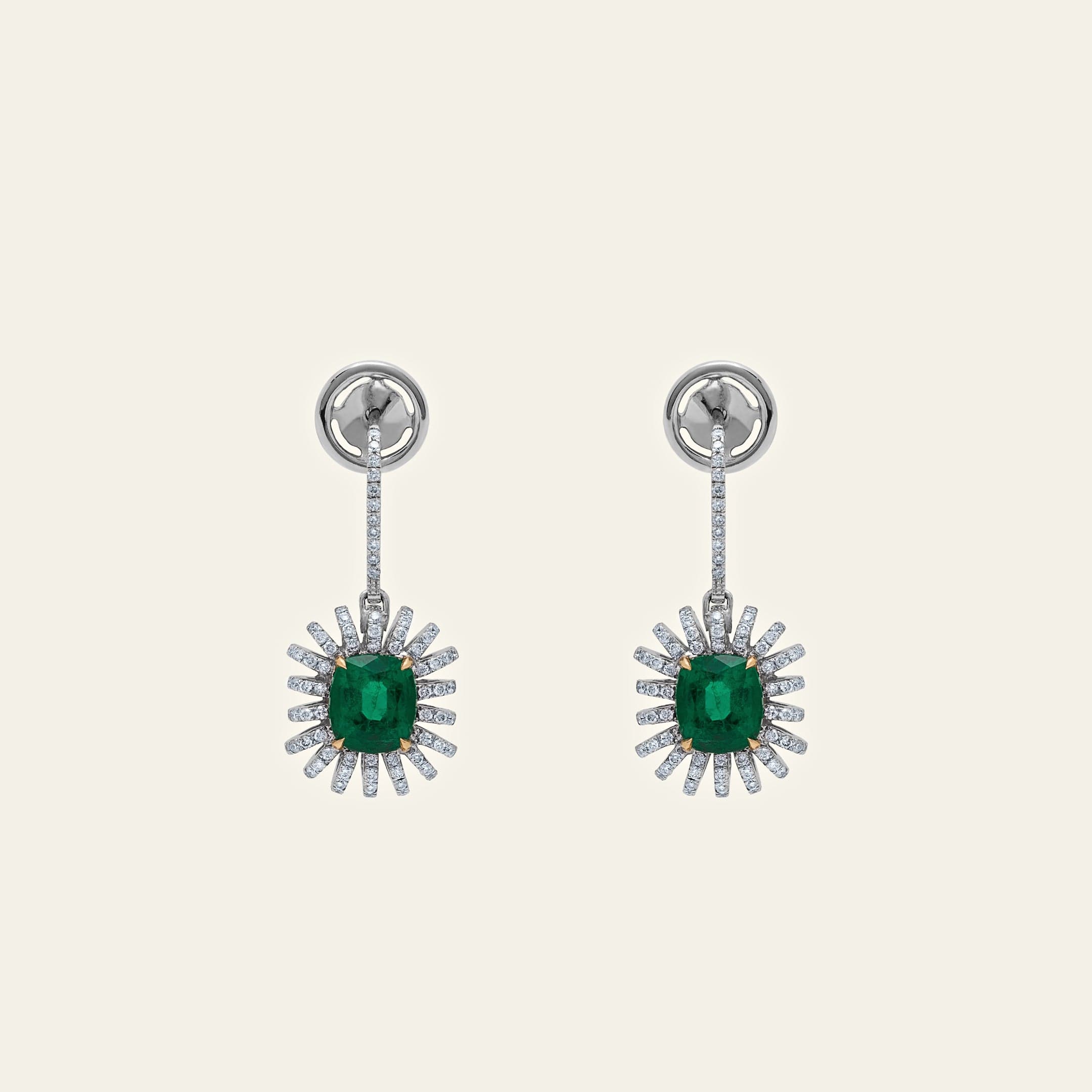 Star Emerald and Diamond Earrings
