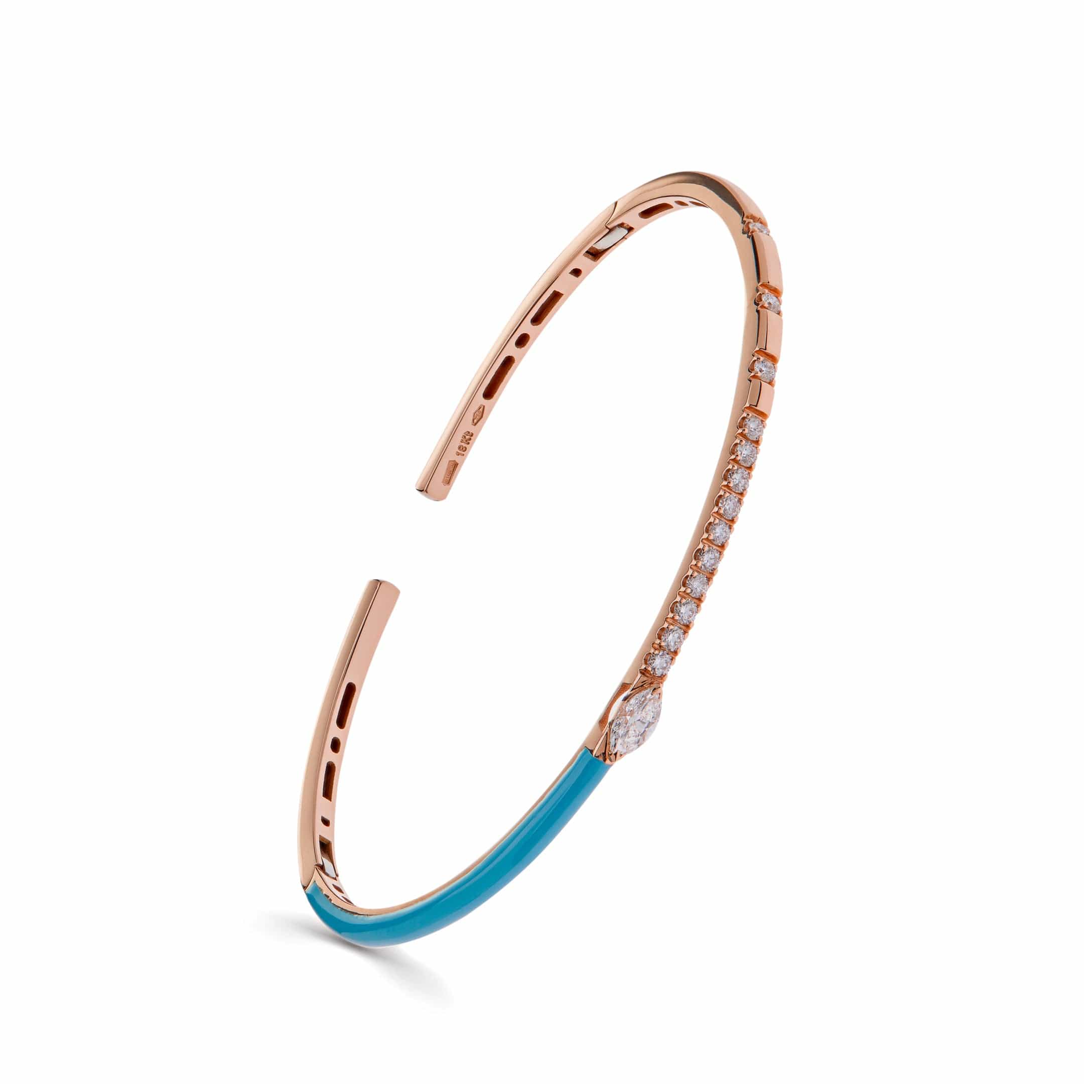 Teal Enamel Rose Gold Diamond Bangle - Image 3