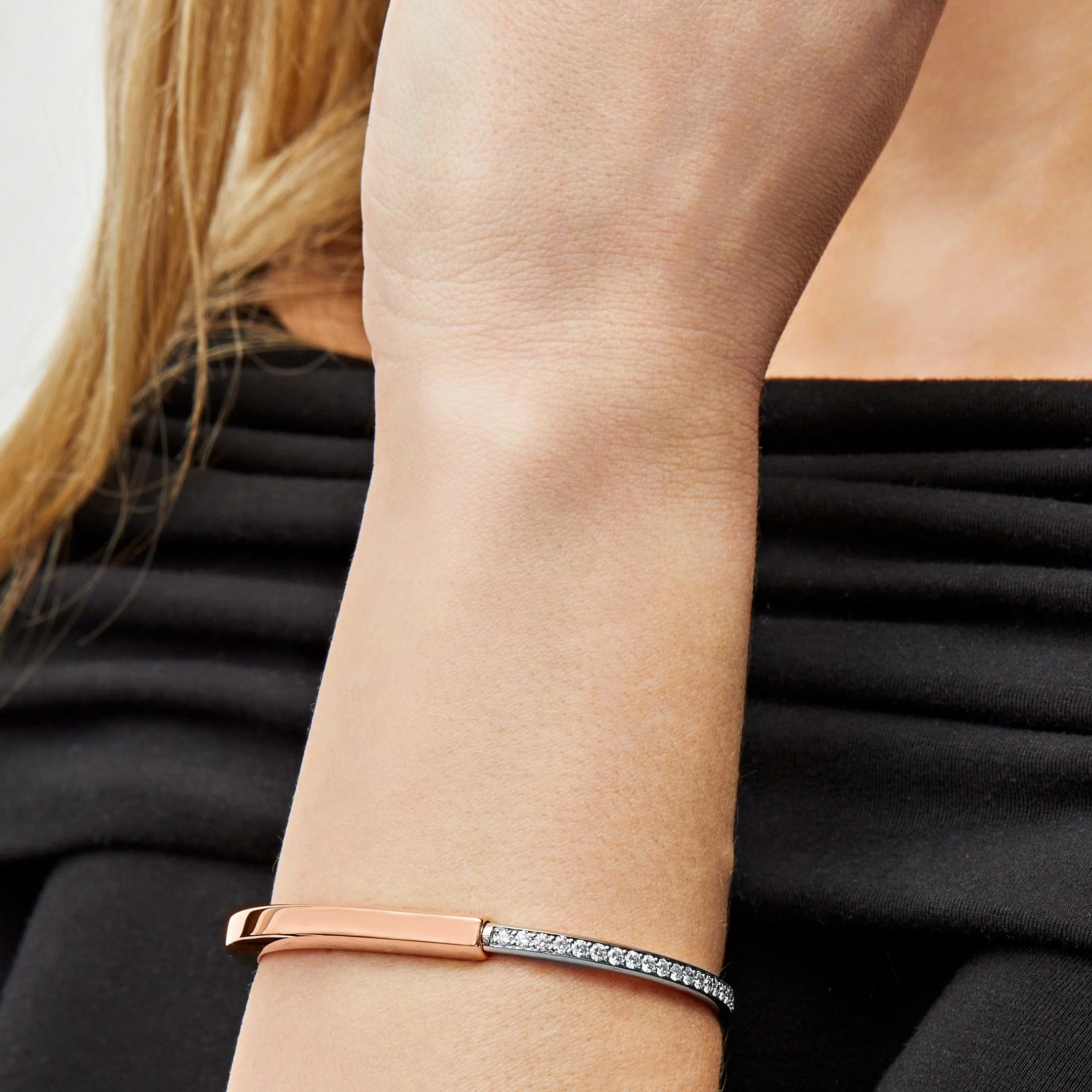 Tiffany & Co. Lock Bangle Rose Gold and White Gold with Half Pavé Diamonds 70158337 - Image 2