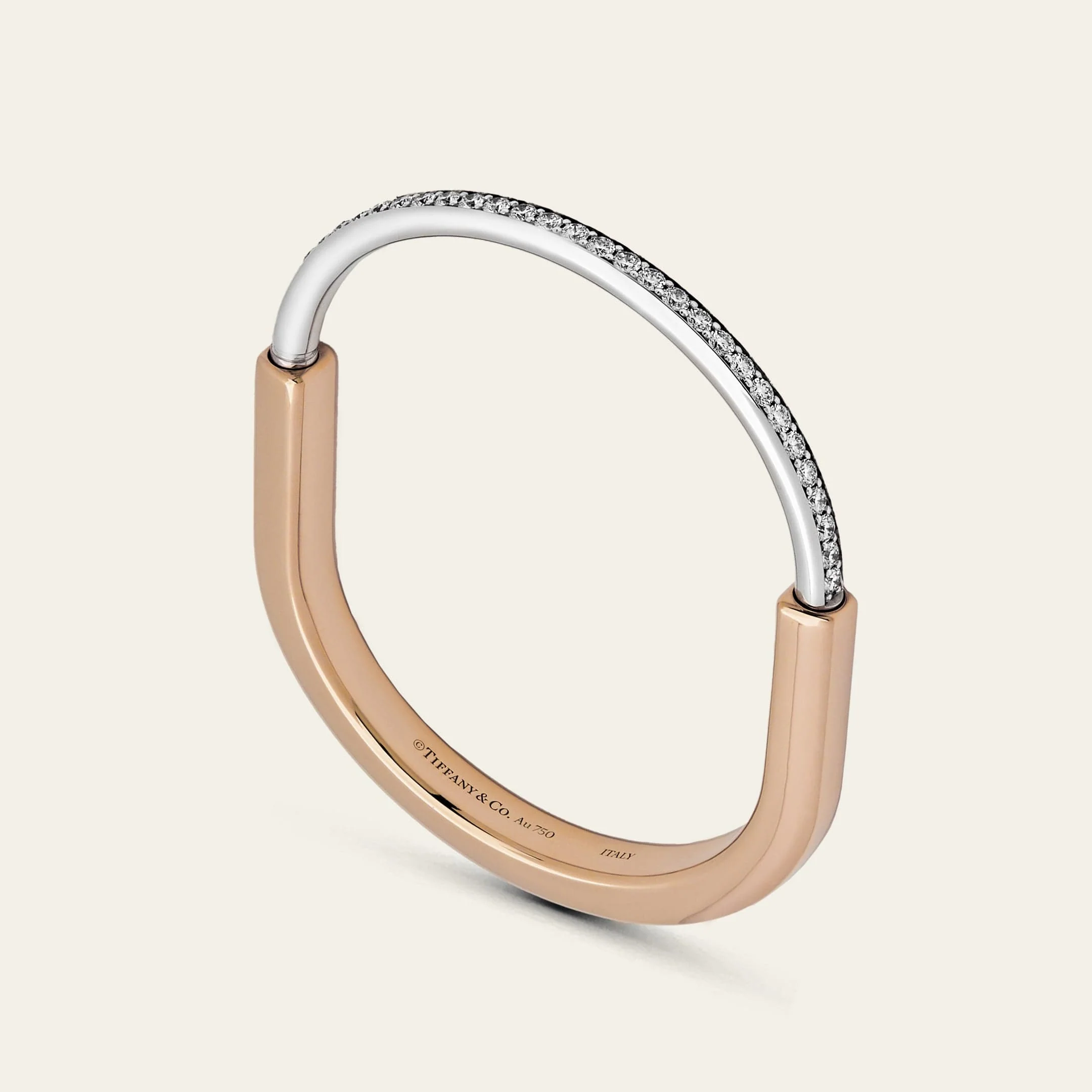 Tiffany & Co. Lock Bangle Rose Gold and White Gold with Half Pavé Diamonds 70158337 - Image 3
