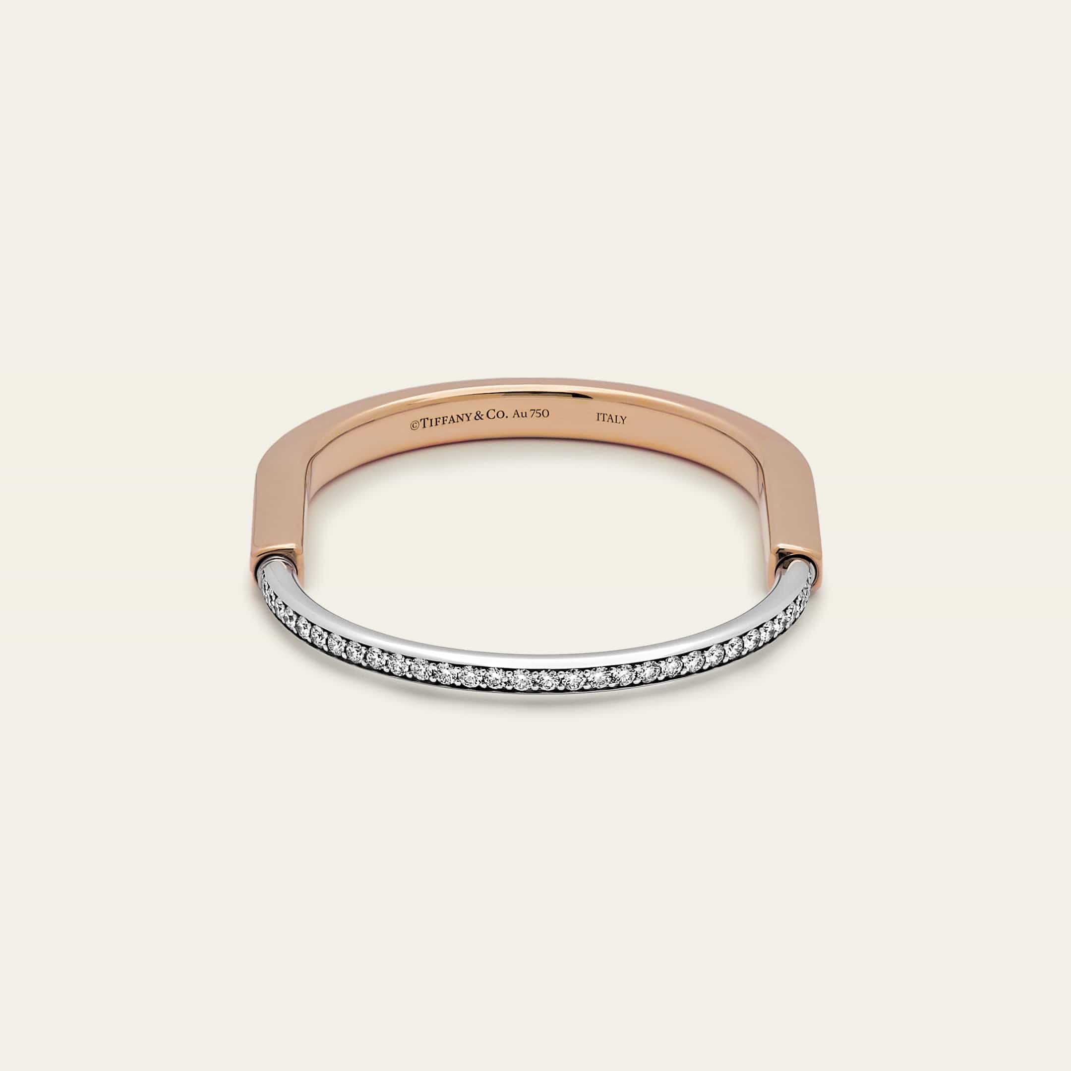 Tiffany & Co. Lock Bangle Rose Gold and White Gold with Half Pavé Diamonds 70158337 - Image 4