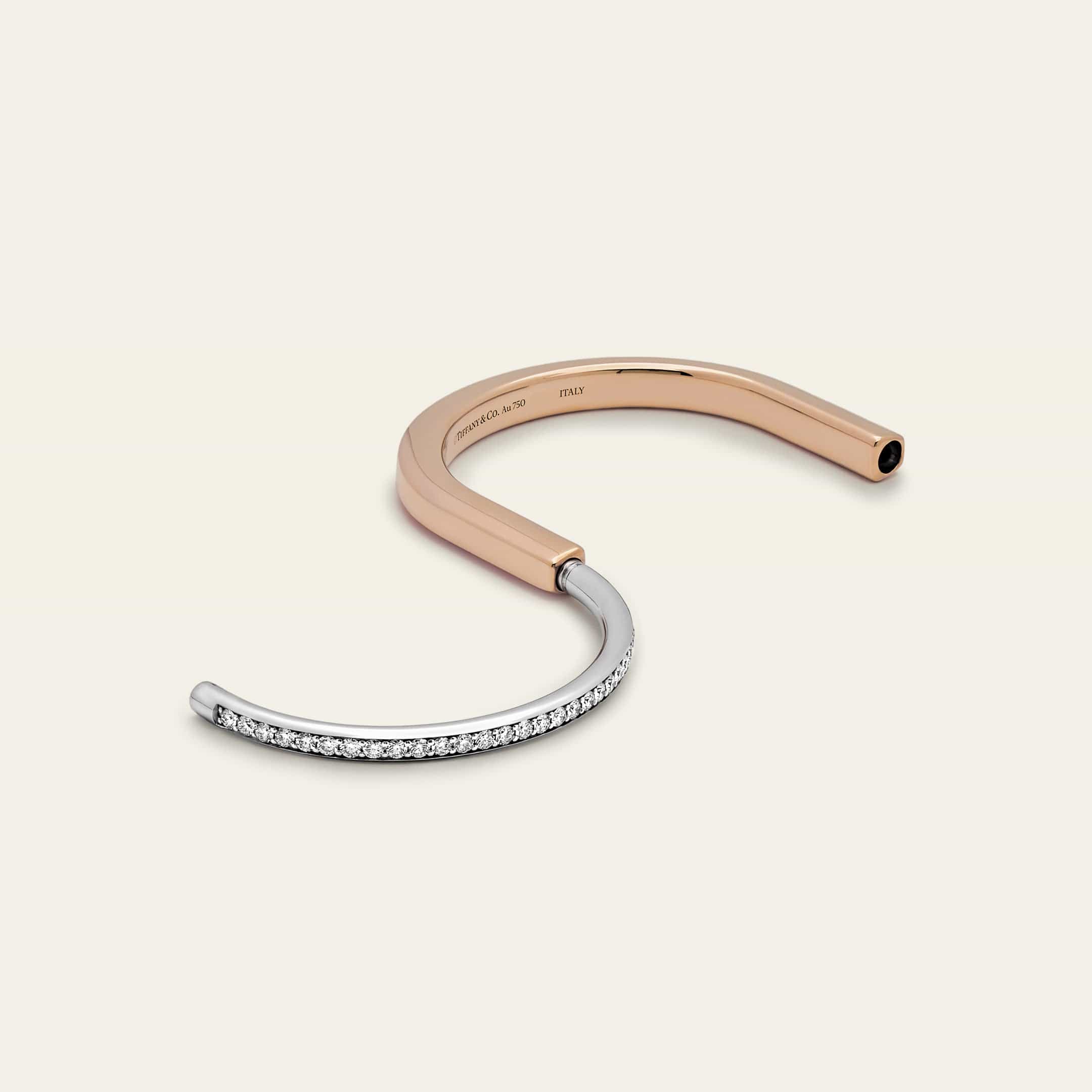 Tiffany & Co. Lock Bangle Rose Gold and White Gold with Half Pavé Diamonds 70158337 - Image 5