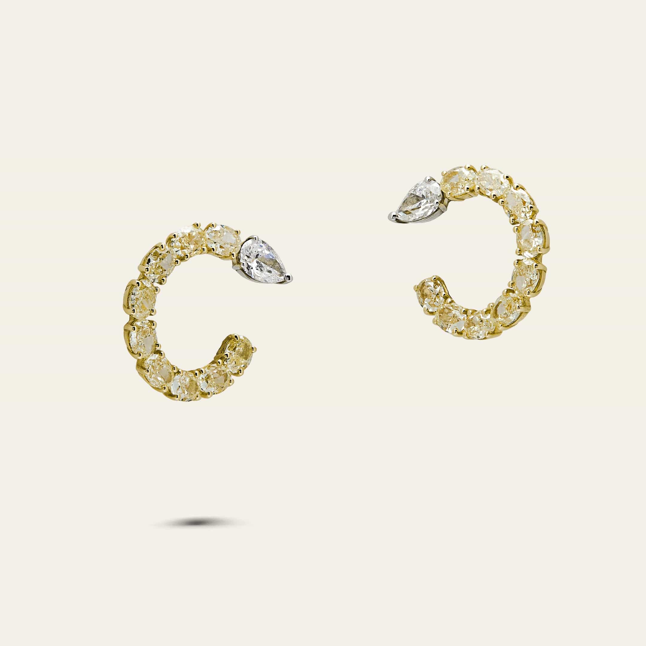 White and Yellow Diamond Pear-Shaped Spiral Earrings