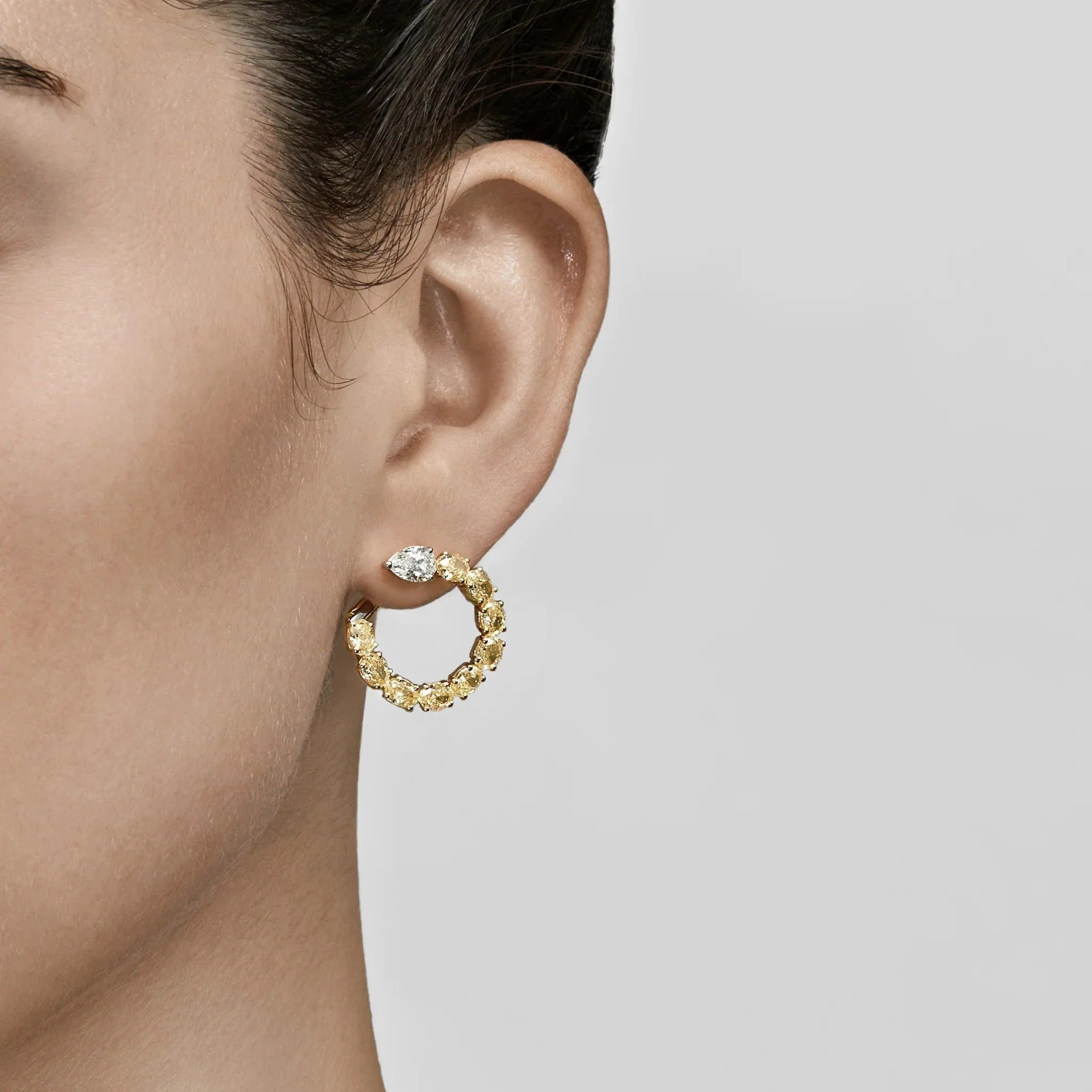 White and Yellow Diamond Pear-Shaped Spiral Earrings - Image 3