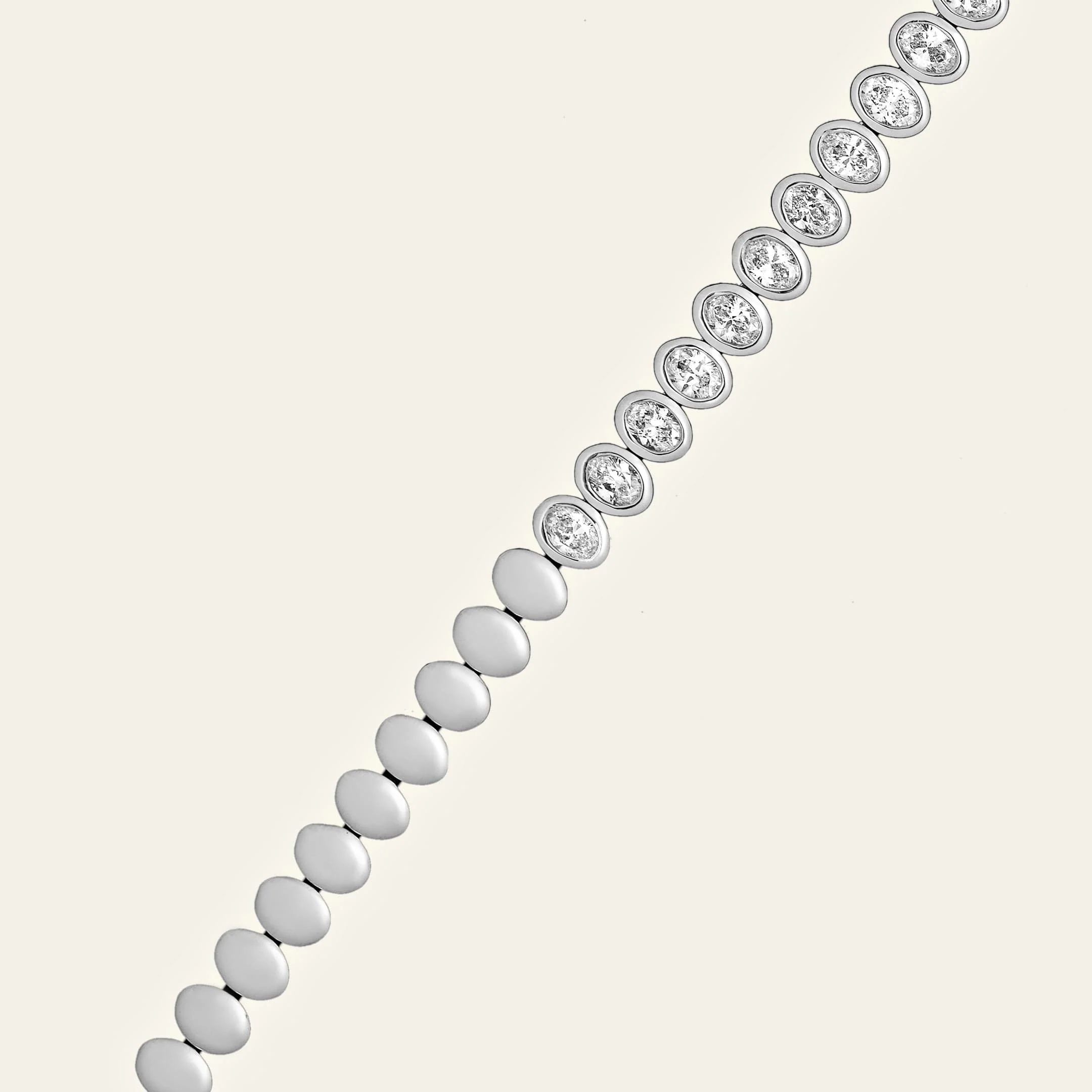 White Gold Bezel-Set Oval Diamond Tennis Necklace - Image 3