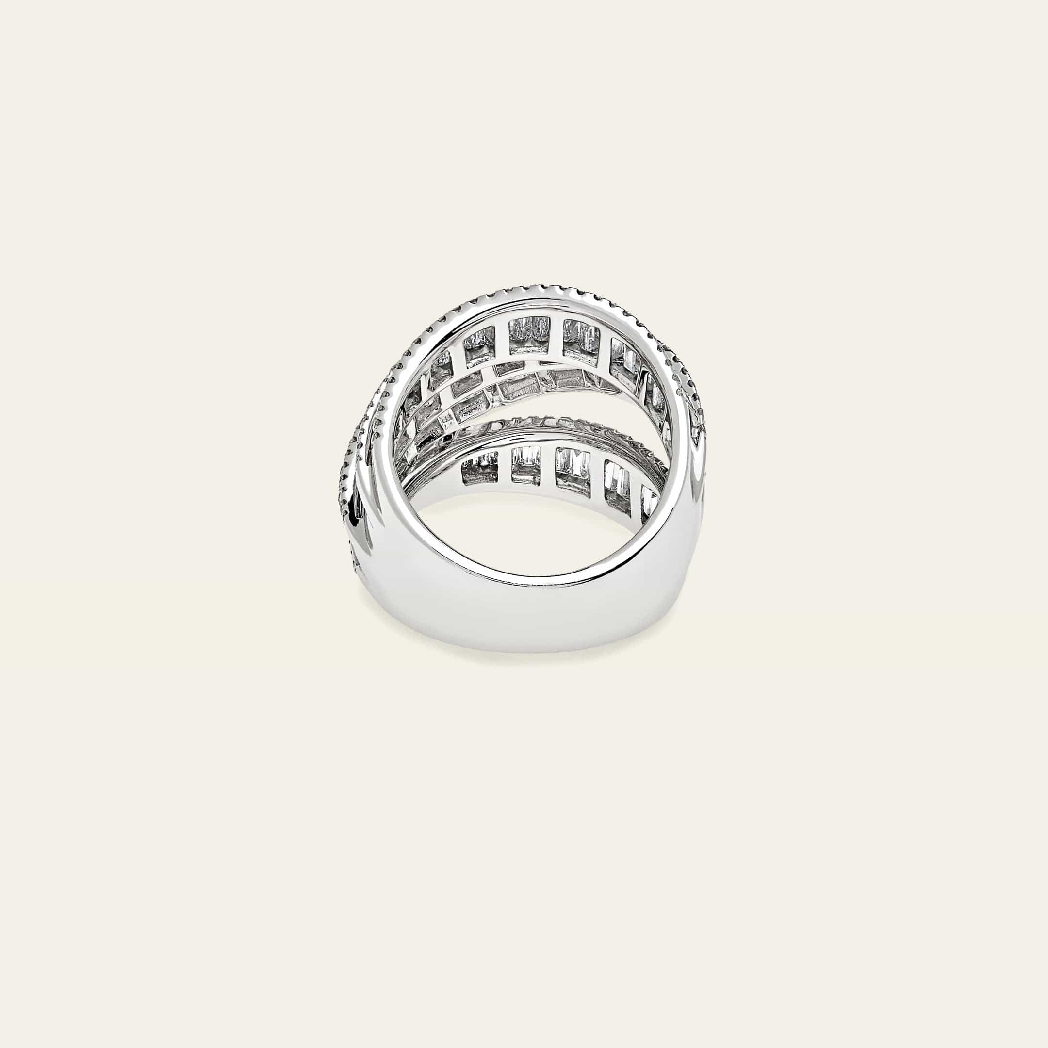 White Gold Invisible Set Baguette Layered Cocktail Ring - Image 3