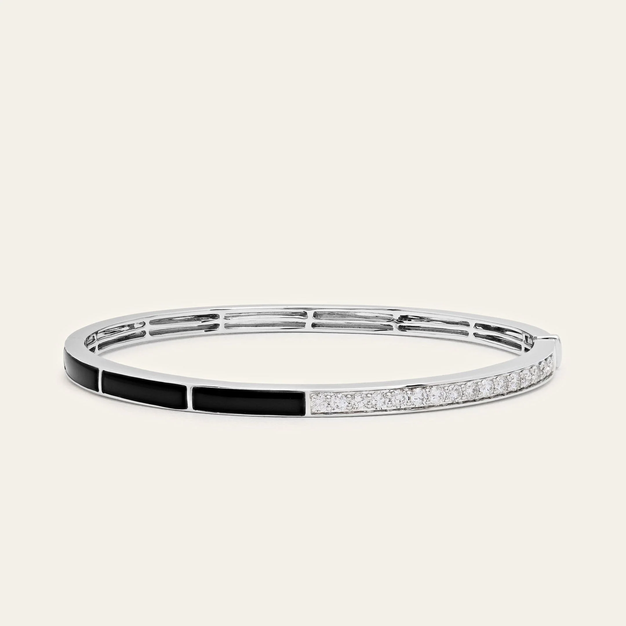 White Gold Onyx & Diamond Bangle