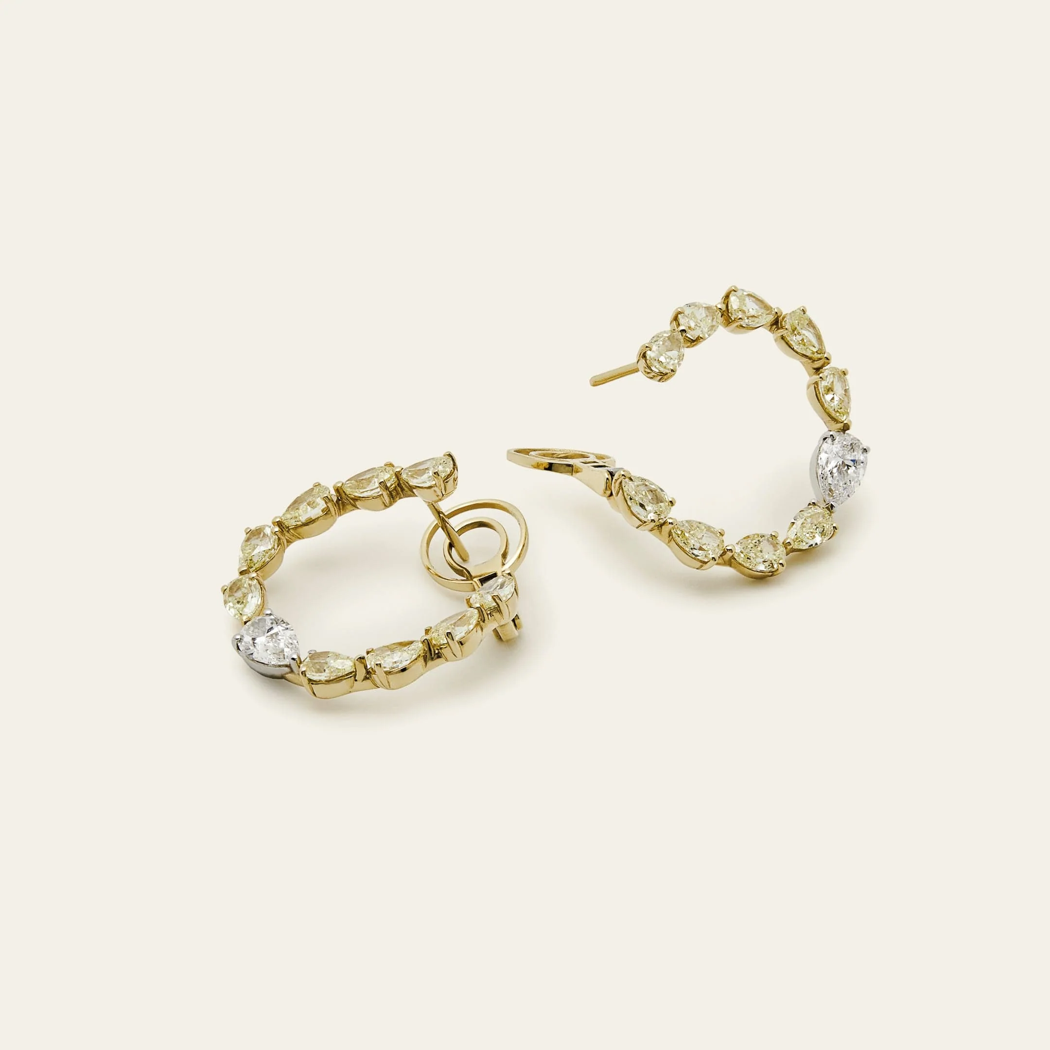 Yellow Diamond Pear-Shaped Hoop Earrings - Image 3