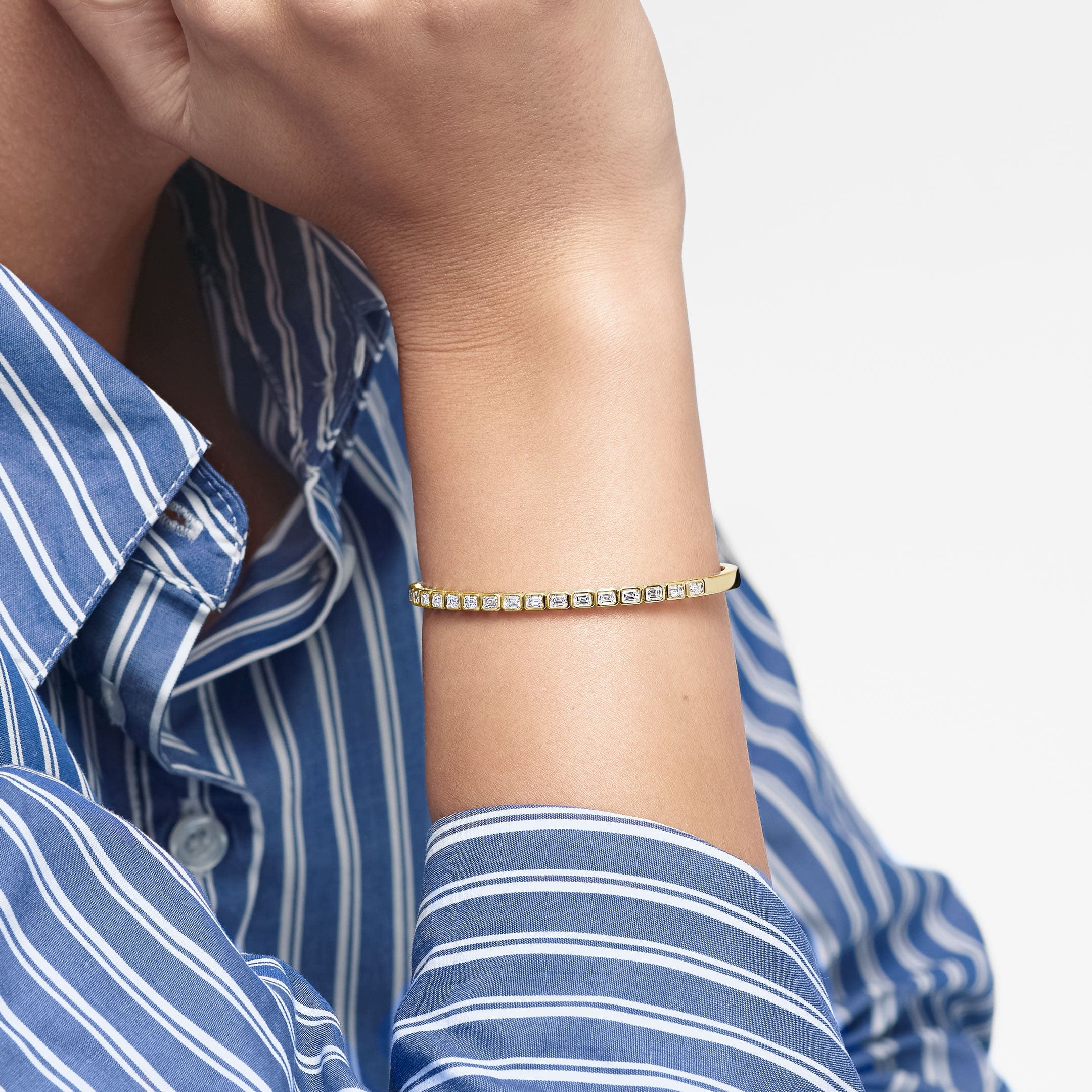 Yellow Gold Bezel-Set Diamond Bangle - Image 2