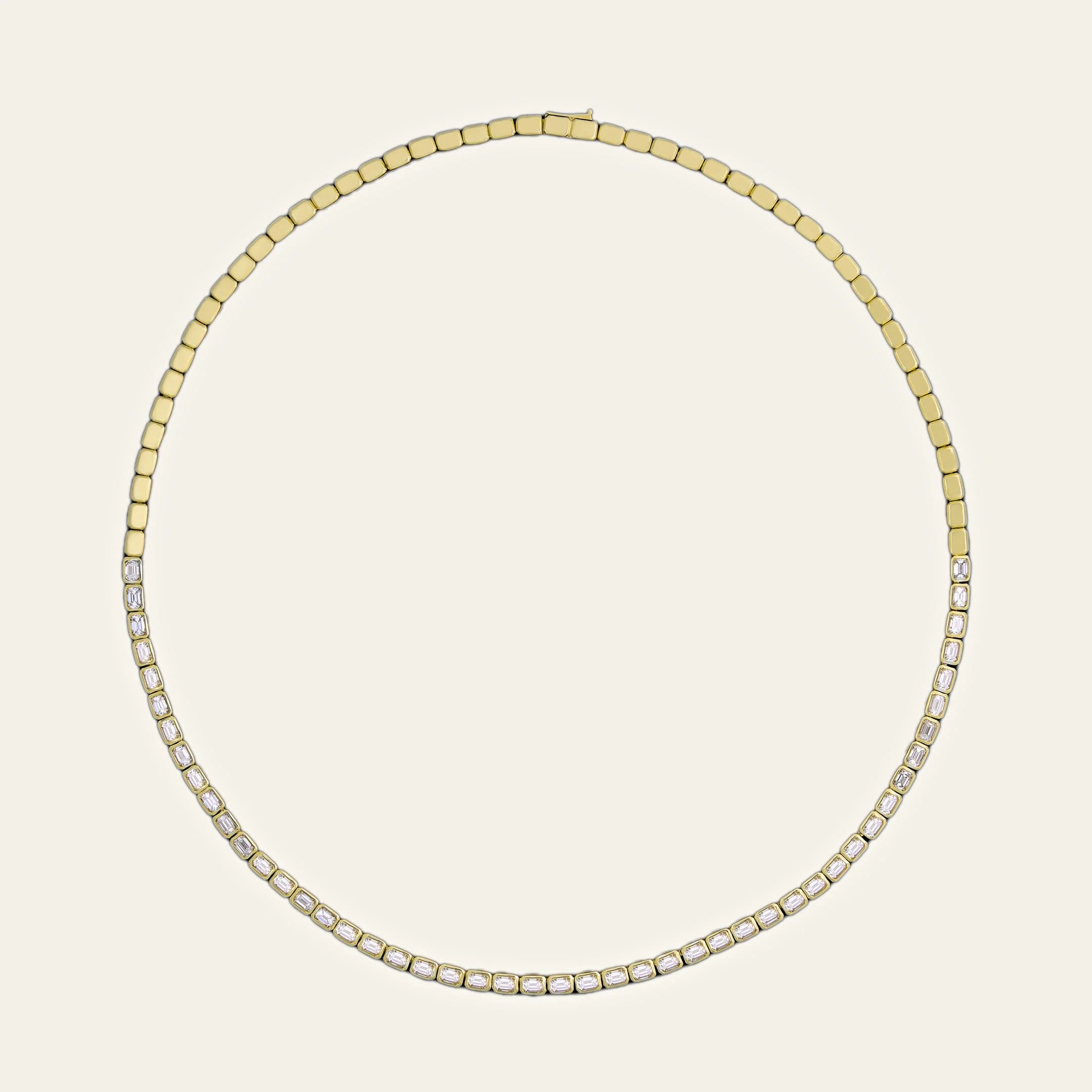Yellow Gold Bezel Set Diamond Tennis Necklace