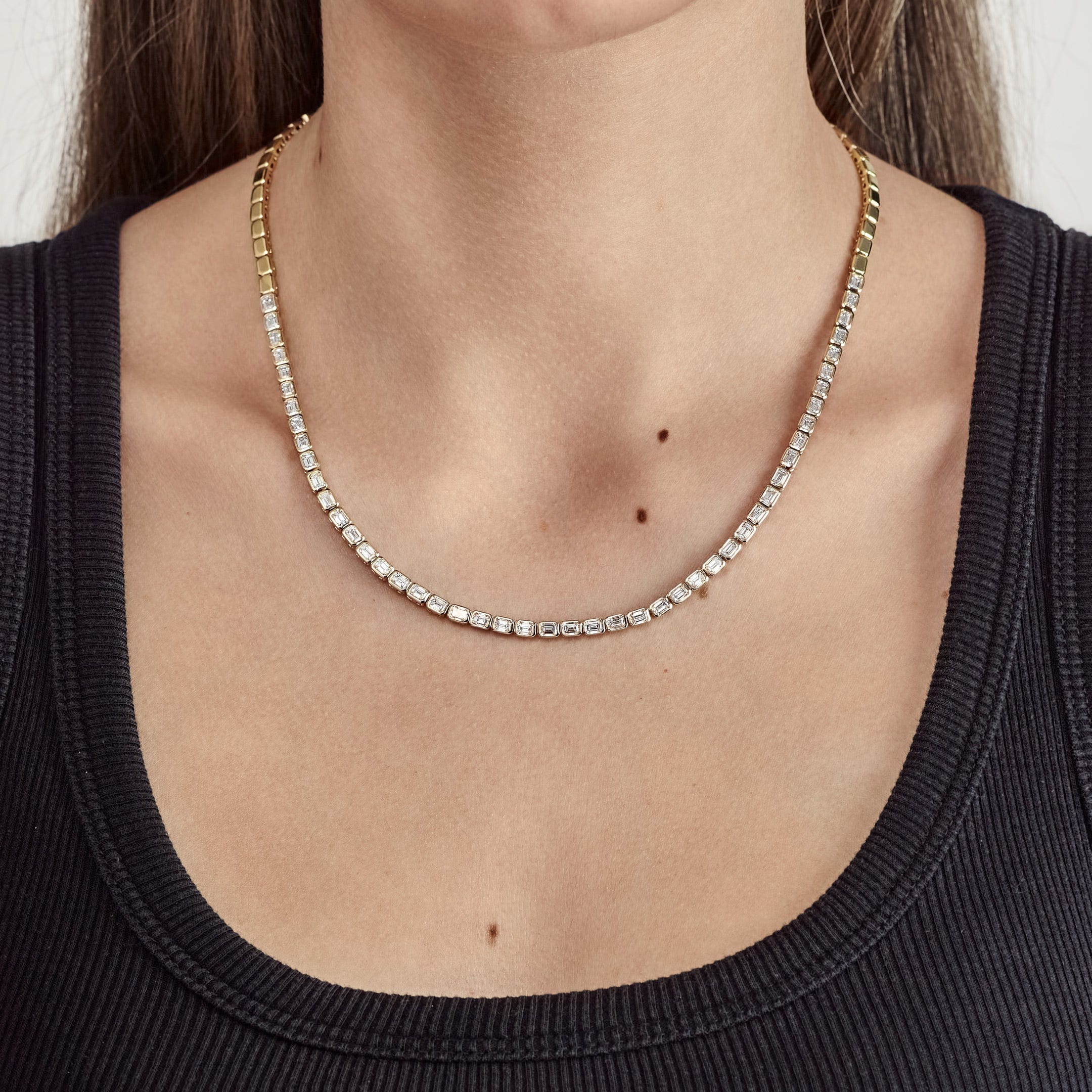 Yellow Gold Bezel Set Diamond Tennis Necklace - Image 2