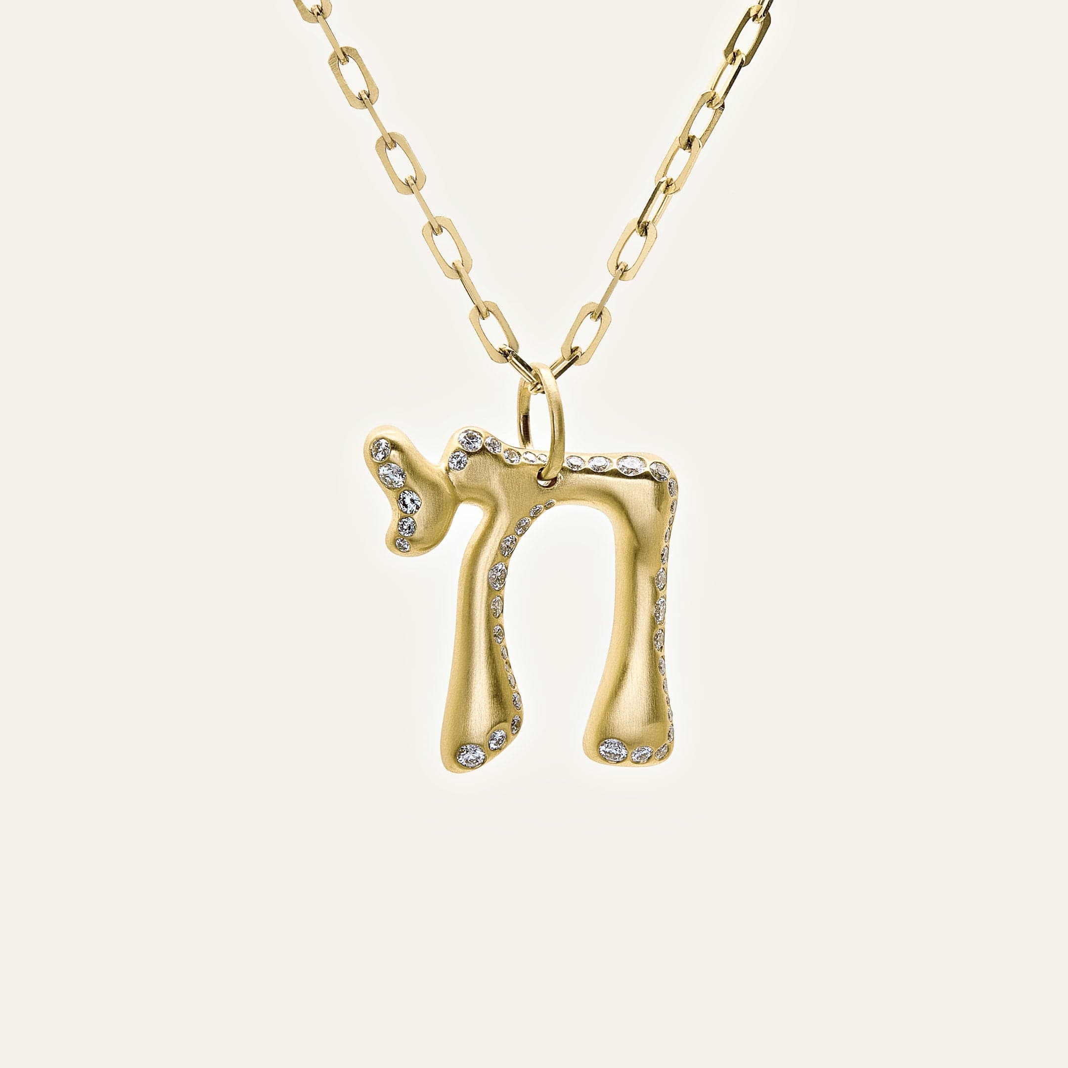 Yellow Gold Chai Pendant With Diamonds - Image 3