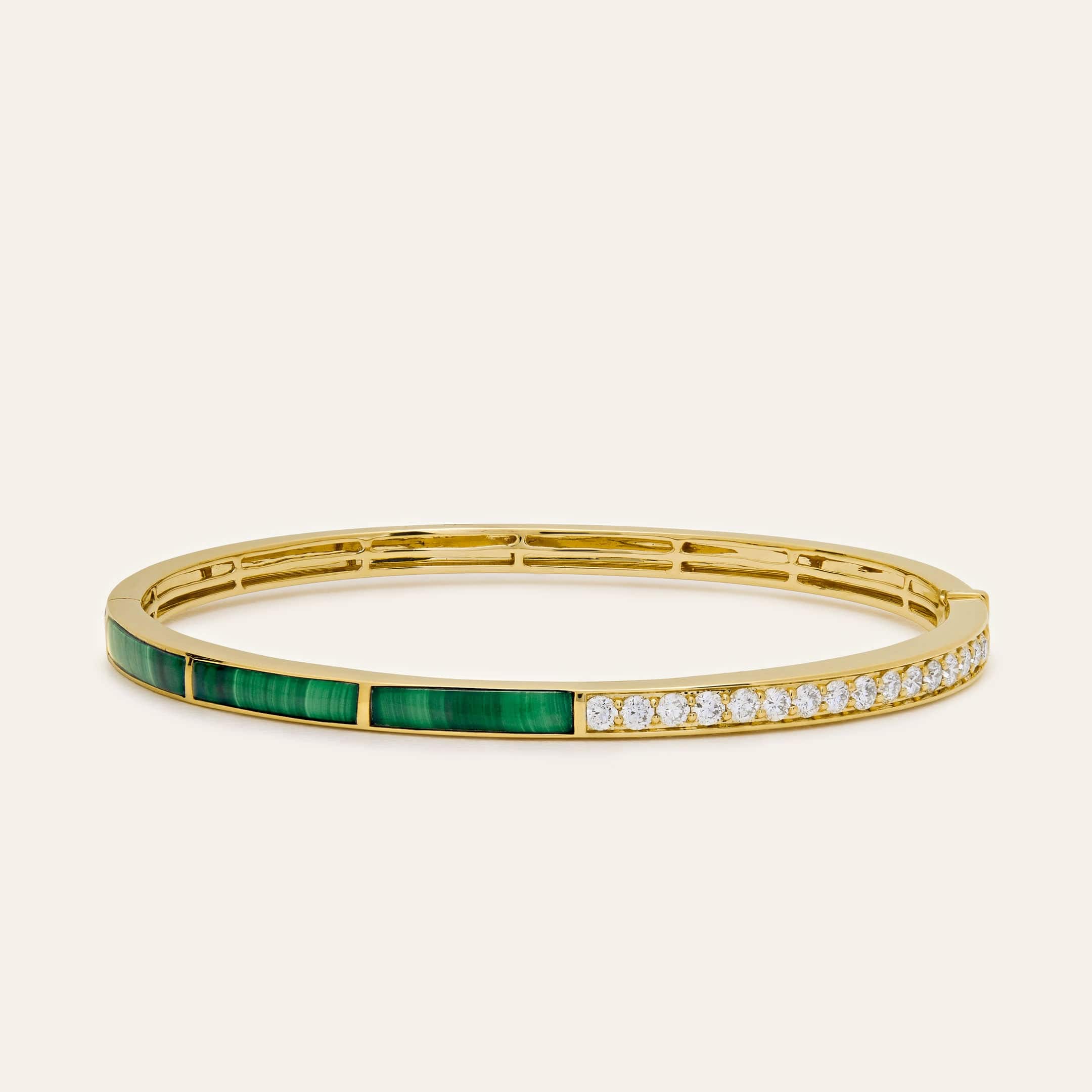 Yellow Gold Malachite & Diamond Bangle