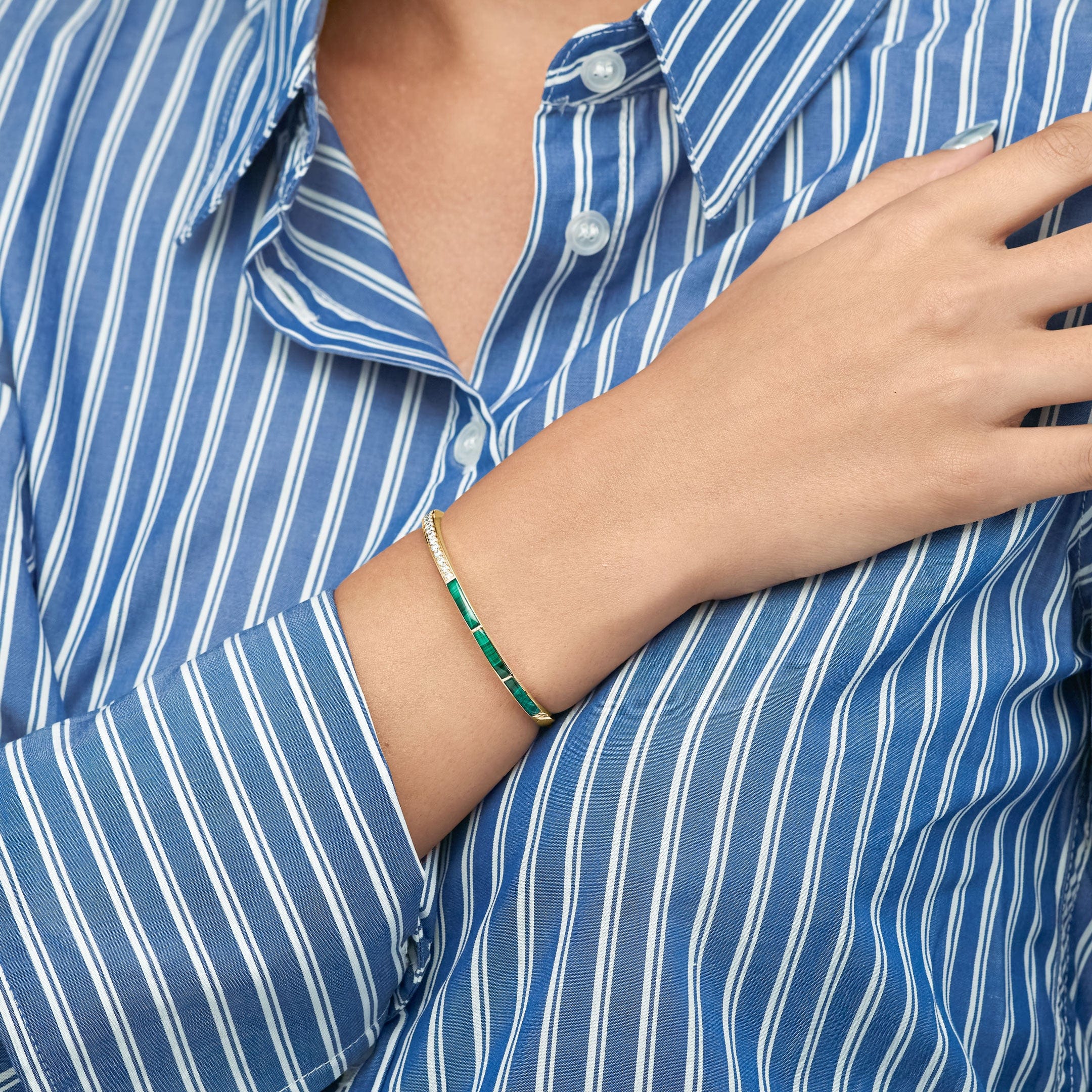 Yellow Gold Malachite & Diamond Bangle - Image 2