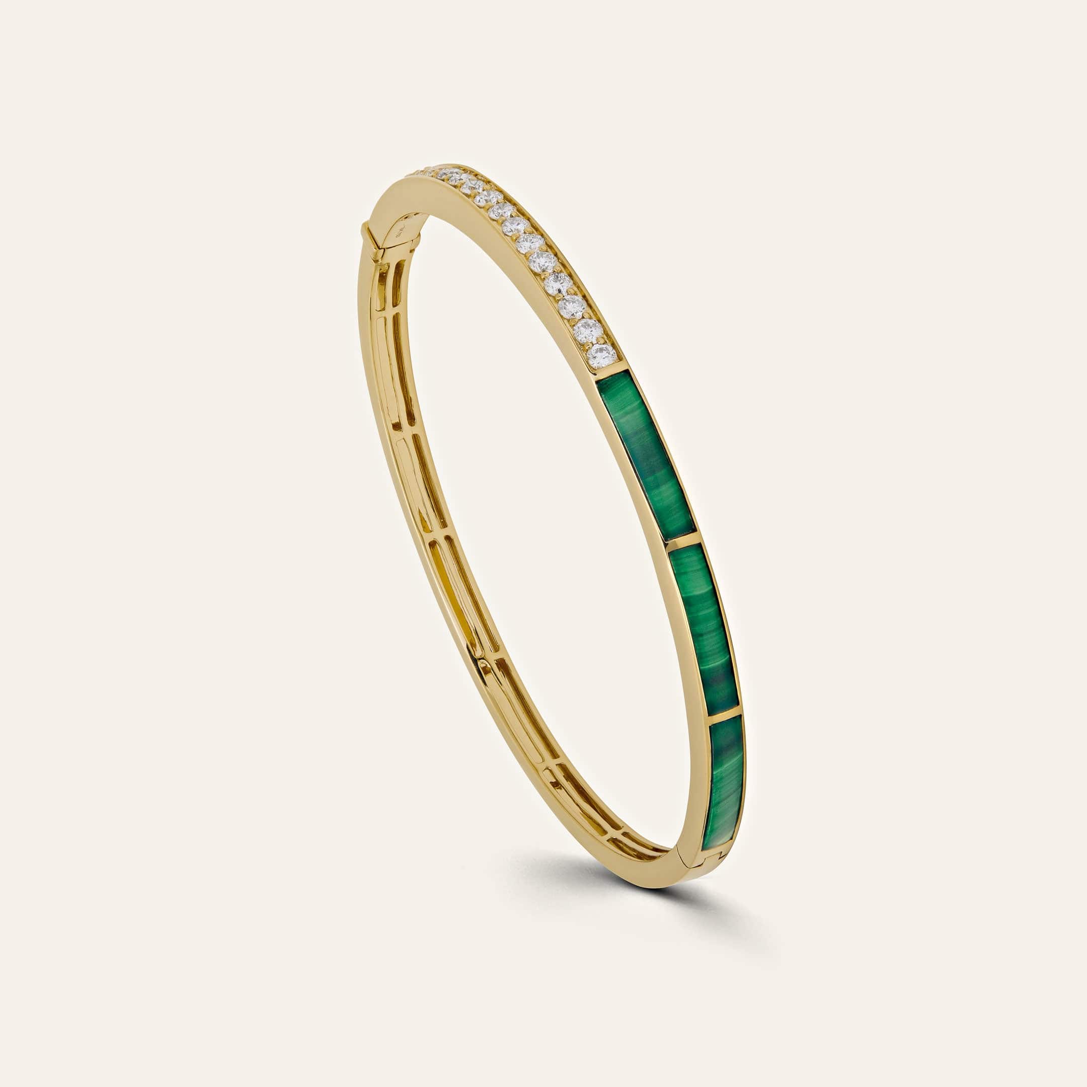 Yellow Gold Malachite & Diamond Bangle - Image 3