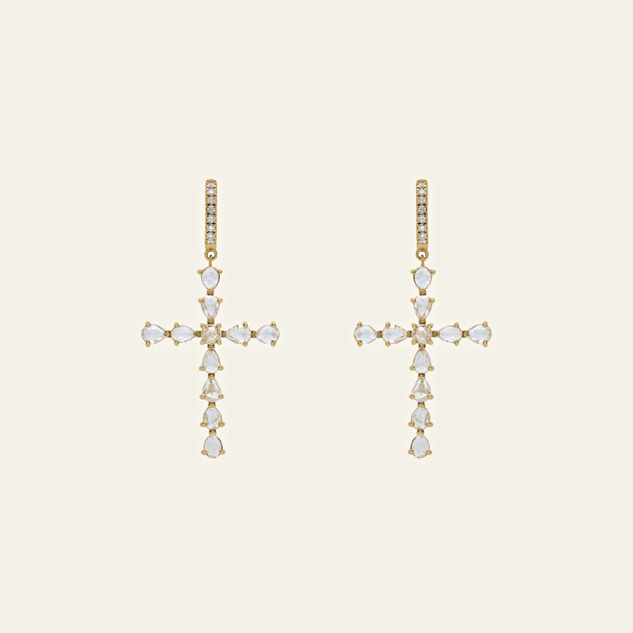 Yellow Gold Rose-Cut Diamond Cross Earrings